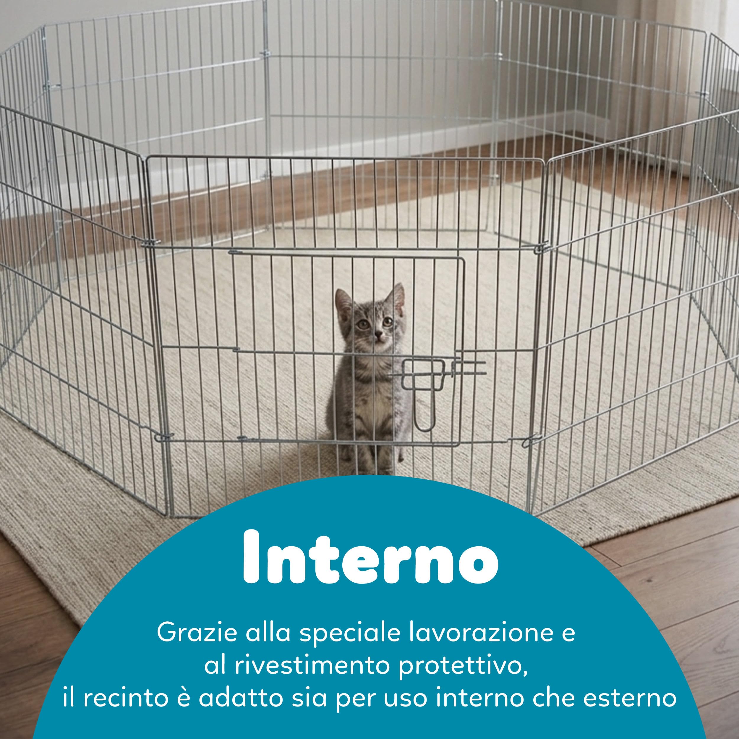 AQPET Recinto in ferro per Cani e Gatti Cuccioli Roditori Pieghevole 60x60 cm 8 Pezzi Per esterno da Giardino con Rete Parasole, Nero