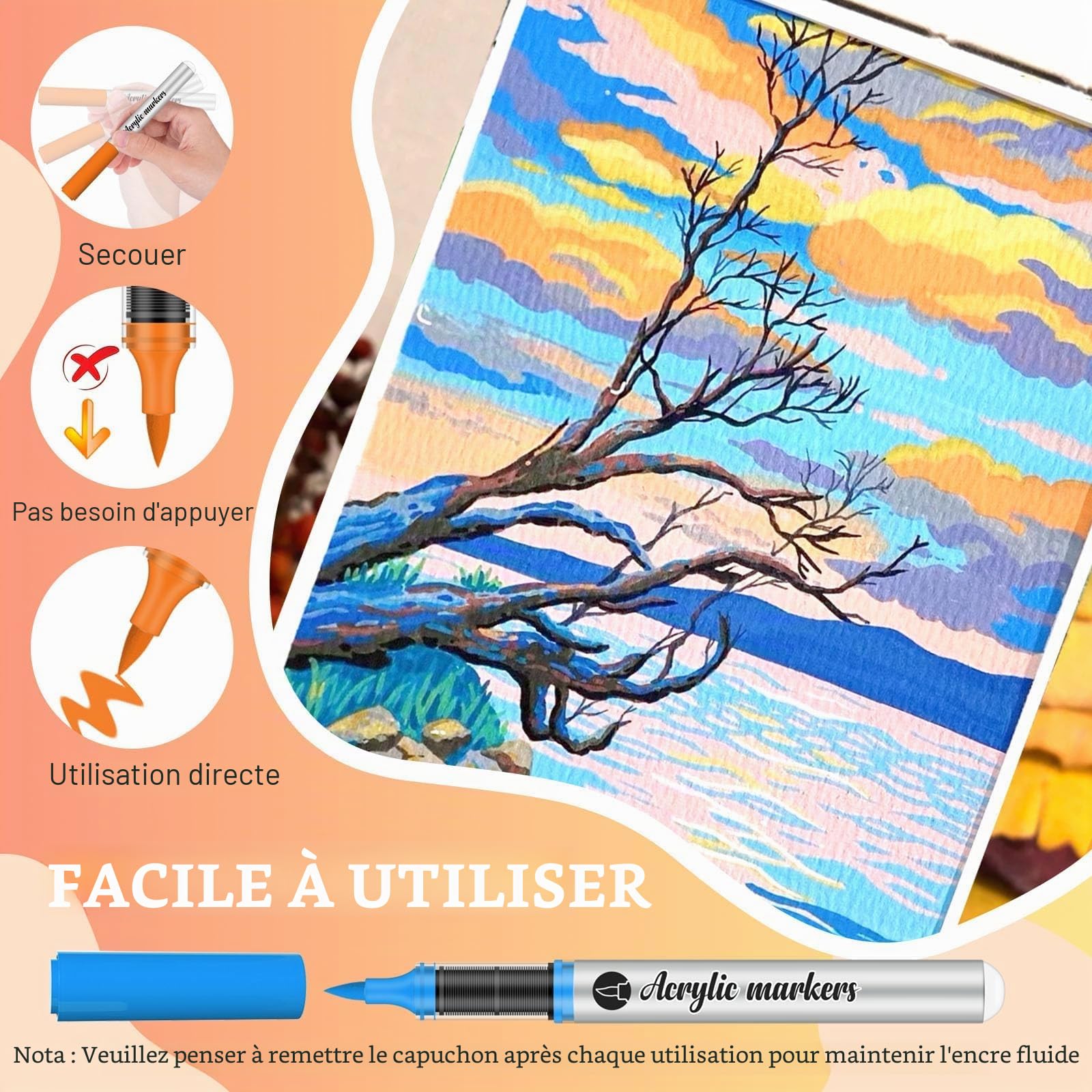 Vozuna 120 Feutre Acrylique Pointe Pinceau – Marqueur Acrylique à Encre Directe – Coloriage Mystère & Adulte – Feutres Acryliques pour Galets, Bois, Verre, Céramique, Toile & Tissu