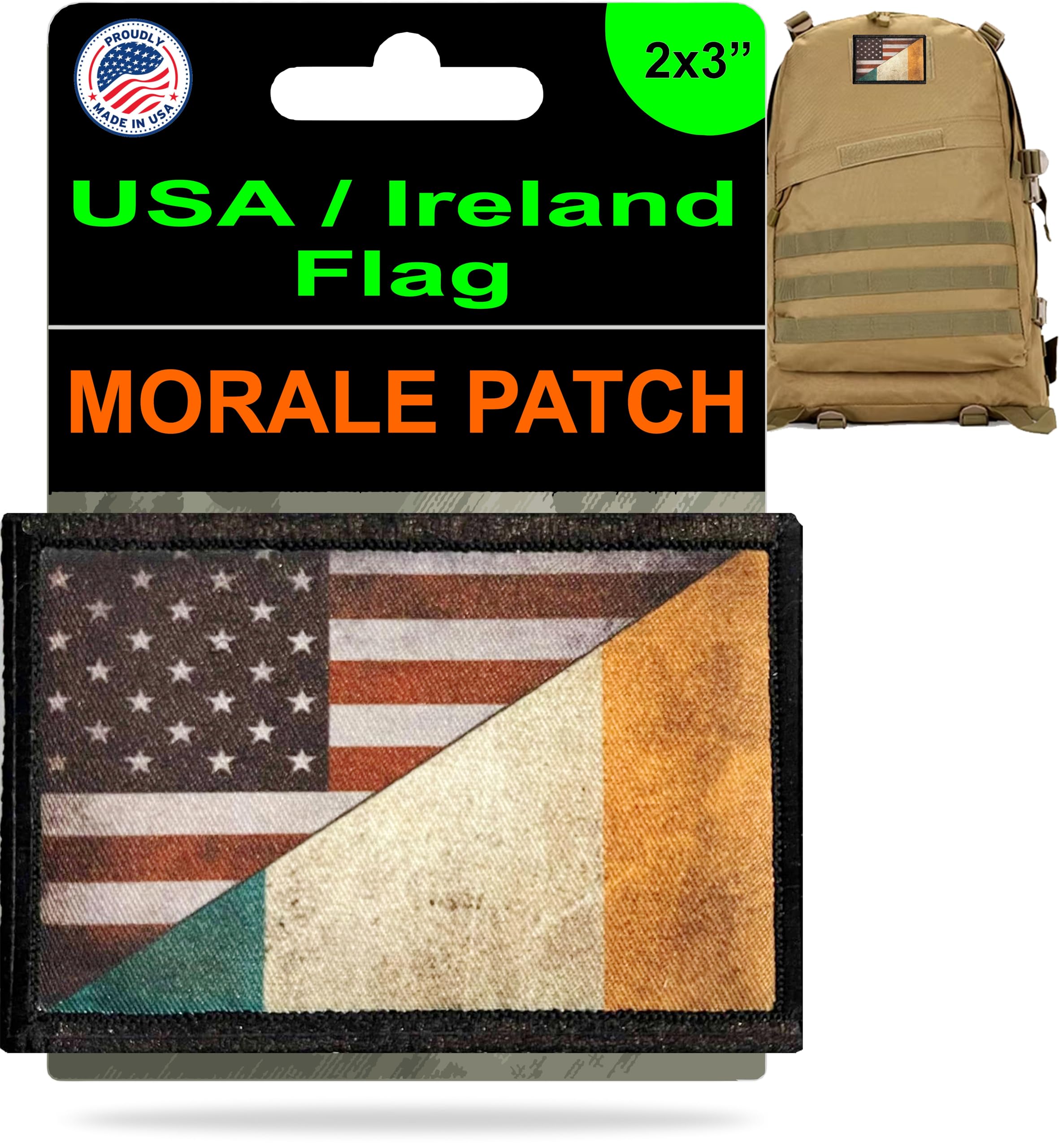 Distressed Ireland Irish USA Flag Patch| Ireland Morale Patch | 2x3 USA Flag Irish Patch by RedheadedTshirts Show Your Irish American Pride on Your Plate Carrier, Tactical Gear, Backpack or hat
