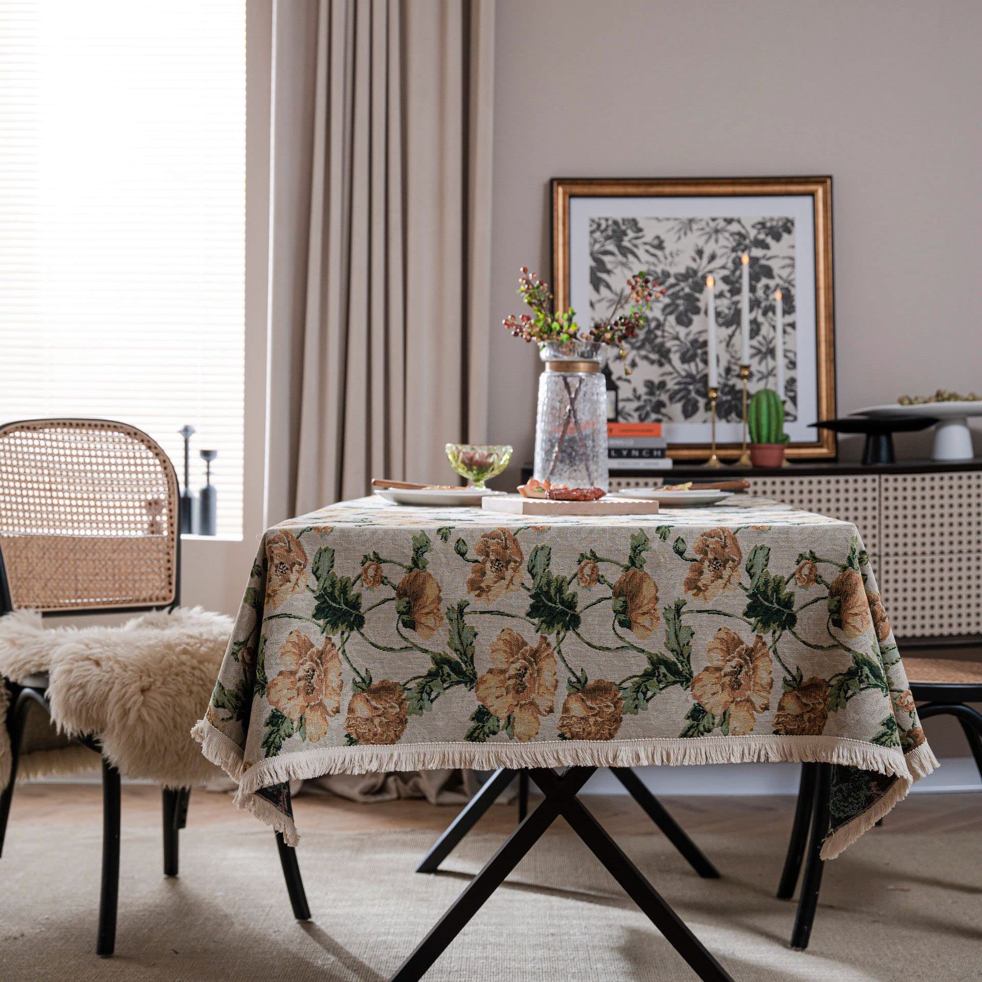 Nappe rétro en tissu imprimé blanc ravivera la douceur de vos repas à la maison