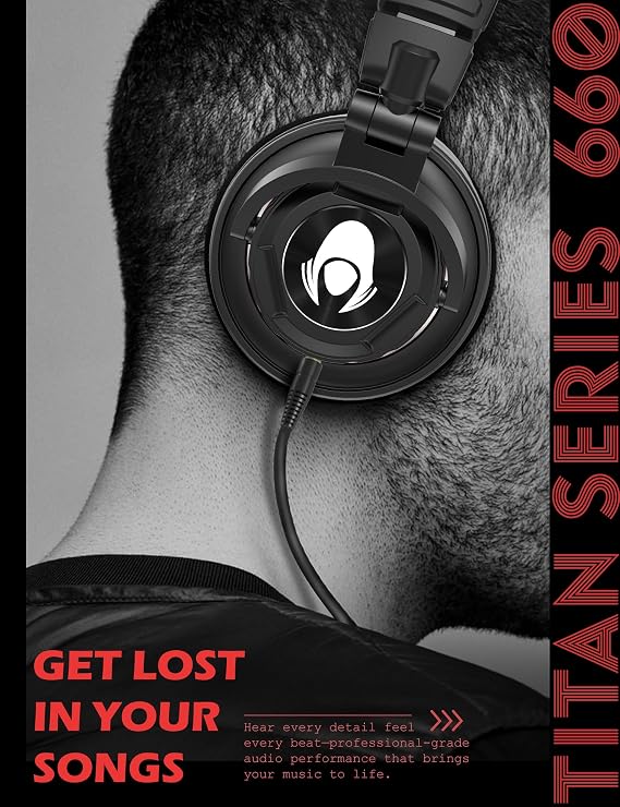 talomen Ti660X Professional Studio Monitoring Wired Headphones, Over-Ear Closed-Back Dynamic Headphone for Tracking, Mixing, DJing, and Mastering, Detachable Cables, Sound Isolation, Black