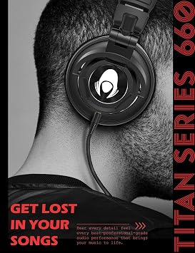 talomen Ti660X Professional Studio Monitoring Wired Headphones, Over-Ear Closed-Back Dynamic Headphone for Tracking, Mixing, DJing, and Mastering, Detachable Cables, Sound Isolation, Black
