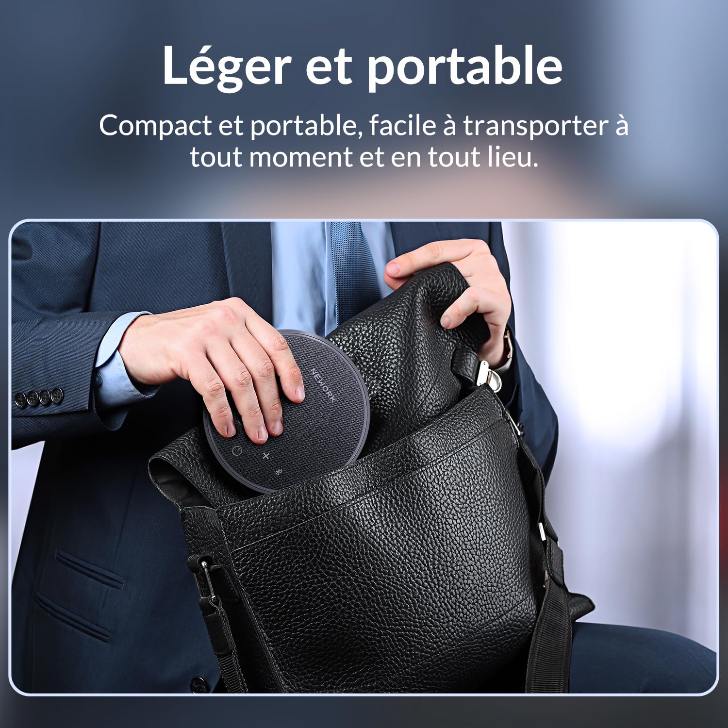 Haut-Parleur de Conférence Bluetooth, Micro 360° avec 3 Micros AI Réduction du Bruit, Autonomie 12h, USB-C & Bluetooth, Speakerphone Portable pour Bureau, Télétravail, Zoom, Teams