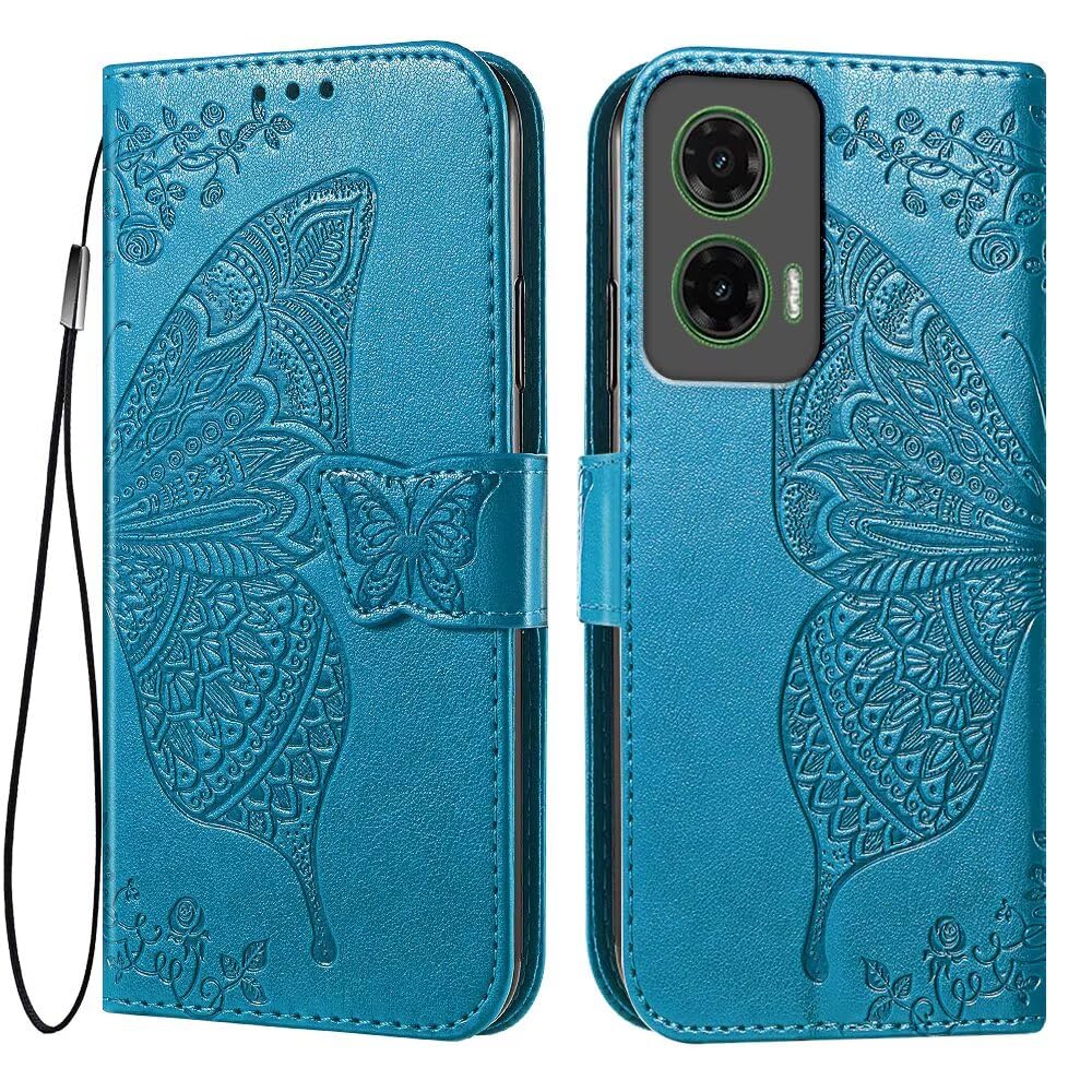 EASSGU Skórzany pokrowiec na telefon do Motorola Moto g35 5G (17,07 cm) Flip-folio Magnetyczne etui z 3 przegrodami na karty, 1 portfelem, odporne na upadki i zarysowania - kolor niebieski