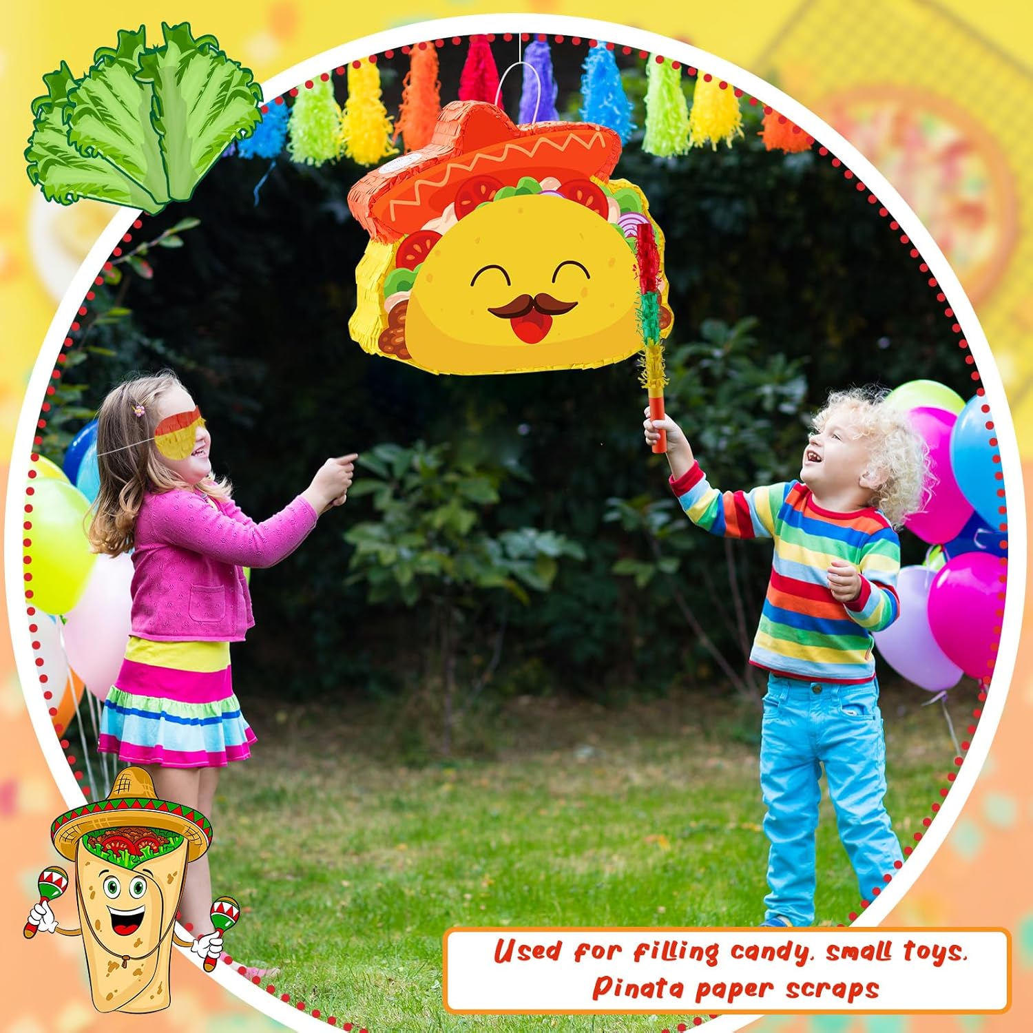Lewtemi Taco Piñata for Cinco De Mayo Fiesta Party Decorations with Stick, Blindfold and Confetti, Fun Mexican Party Supplies for Celebration, 17.3 x 13 x 3 Inch