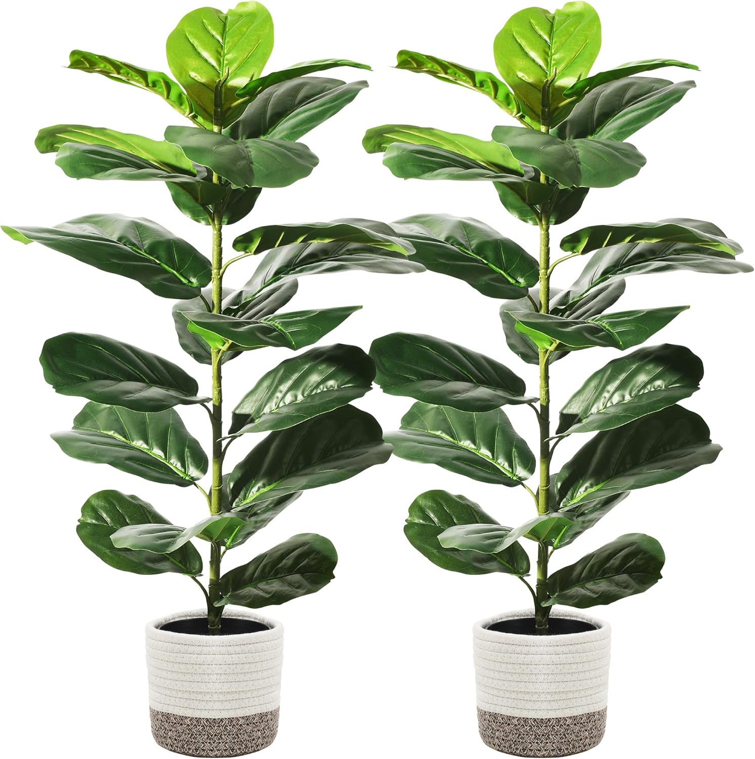 Suntee 2 Pack Artificial Fiddle Leaf Fig Tree, 30" Ficus Lyrata Fake Plants with Pots, Floor Plant Outdoor Faux Plants for Living Room, Corner, Office, Patio, Windowsill Decor