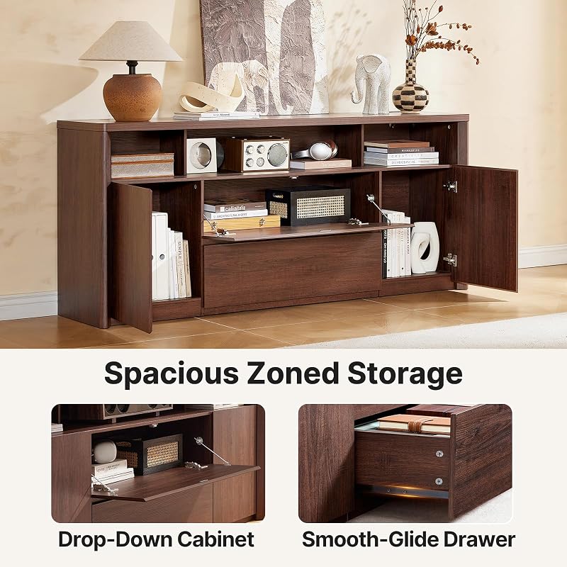 Amada 70" Mid Century TV Stand for TVs Up to 80", Thick TV Console, Walnut image 4