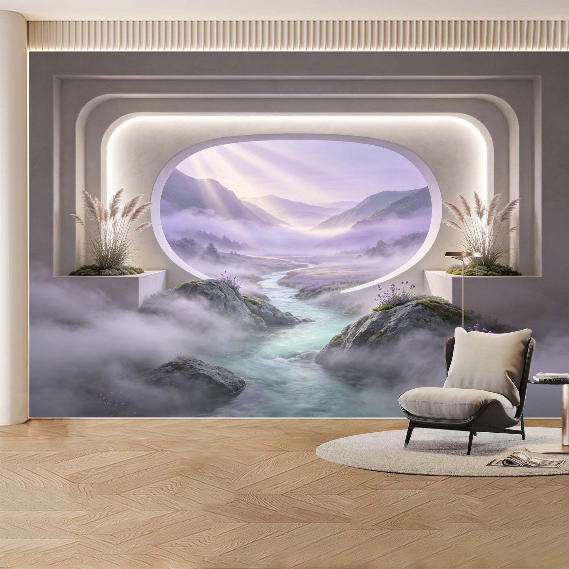Custom Wall Mural Wallpaper Mountain River Landscape Nature Large Wall Art Mural Design Misty Nordic Luxury Removable SelfAdhesive Large Photo for Living Room， Bedroom， Office