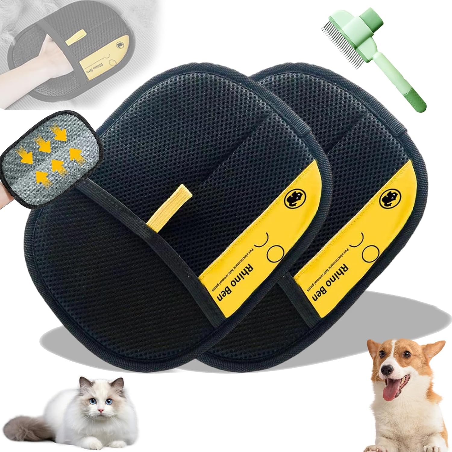 Pet Hair Remover, Electrostatic Gloves Pet Hair Removal, Reusable Double Sided Electrostatic Pet Hair Remover 2 Pcs