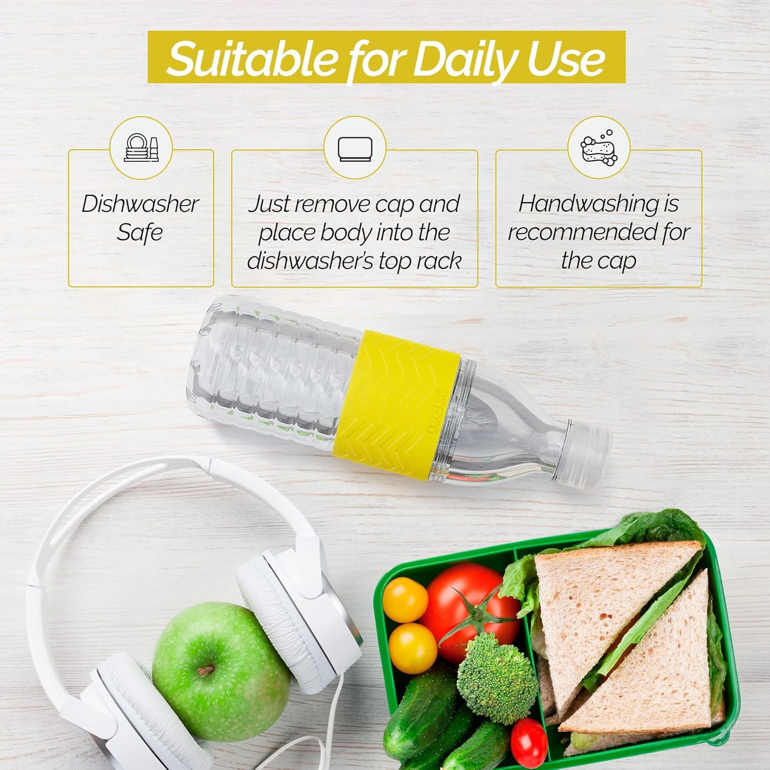 Copco Hydra 16.9 oz Water Bottle with Leak-Proof Lid - Tritan Reusable with Textured Grip Sleeve - BPA-Free, Shatter-Resistant, Dishwasher Safe for Travel, Gym, Work, Outdoors (Chevron Buttercream) - Image 6