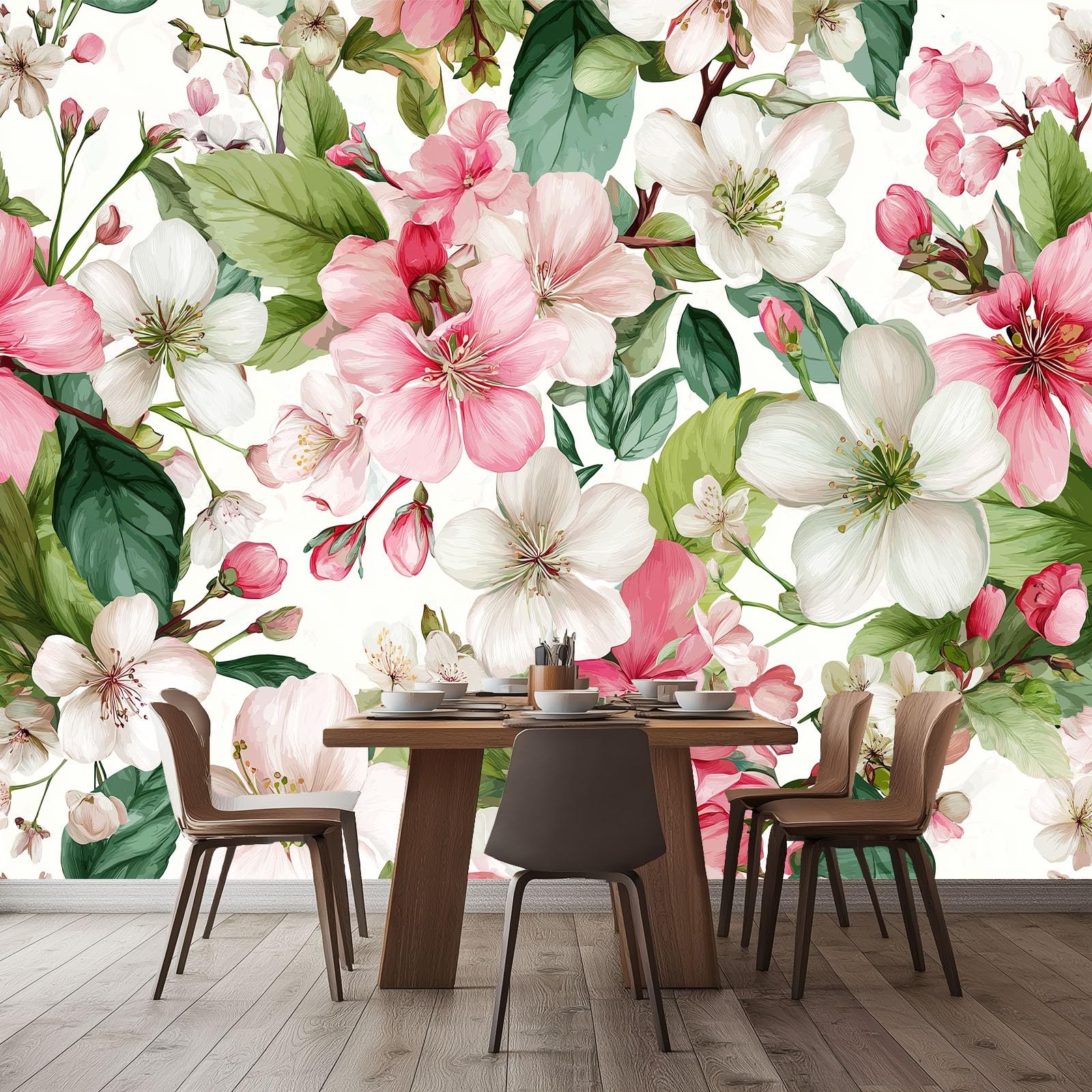 Panoramiczna różowa tapeta 3D akwarela wiosna kwiaty liście ścienne salon sypialnia dekoracja domu 250 x 175 cm do salonu sypialnia ogromny plakat ścienny niestandardowy