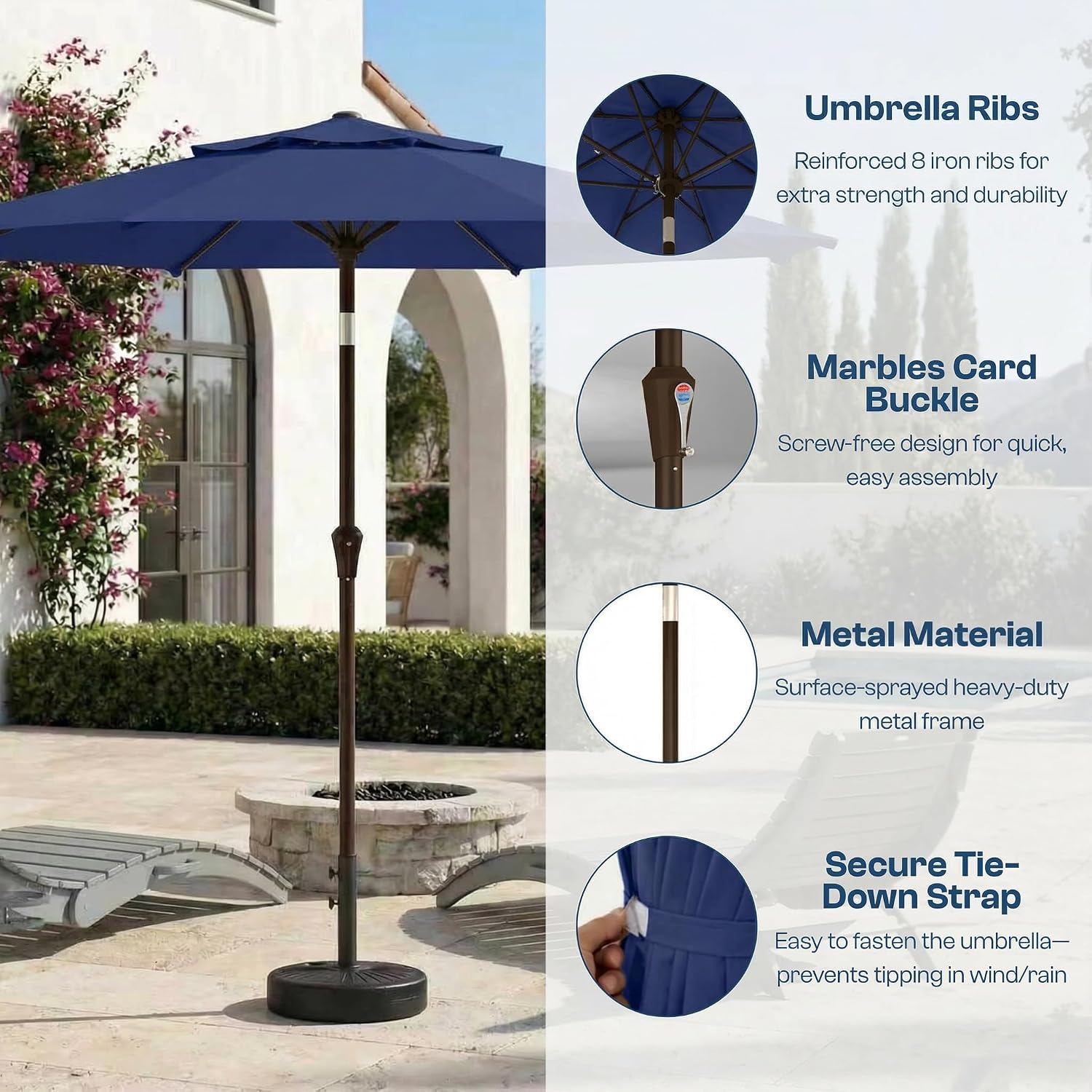 patio umbrella, 2 tier outdoor table umbrella, large vented market umbrellas with push button tilt and crank, 8 sturdy ribs for backyard, deck, pool, upf50+ uv protection navy 10ft