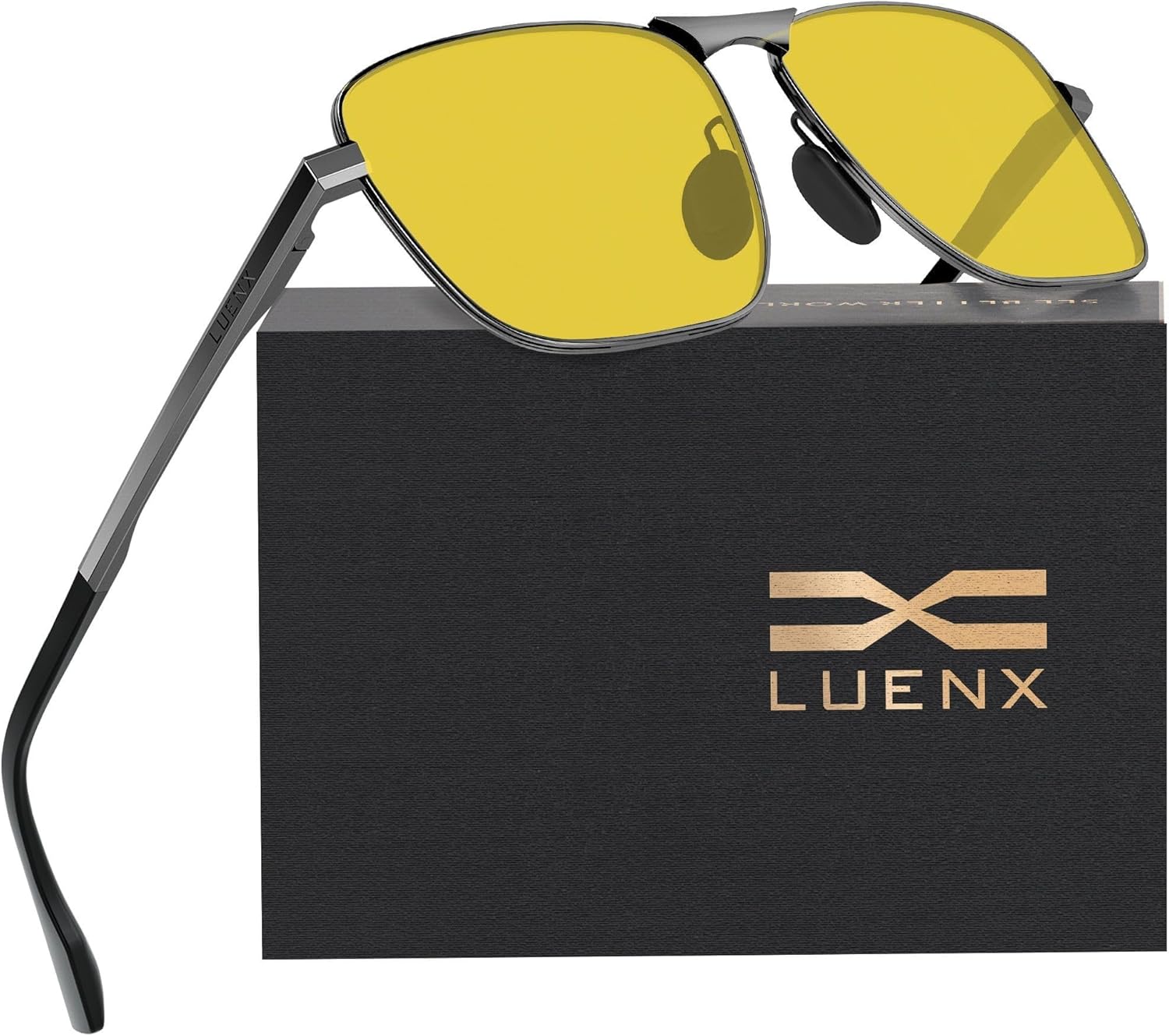 LUENX Rectangular Polarized Aviator Sunglasses for Men Retro Pilot Shades Driving UV400 Protection