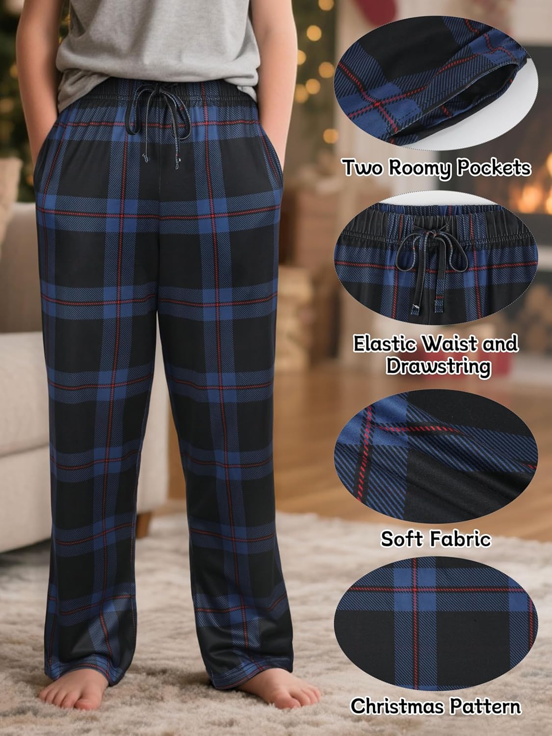 IHU Boys Pajama Pants Soft Kids Plaid Pj Bottom Lounge Pants Sleepwear with Drawsting & Pockets for Boys Girls Clothes - Image 2