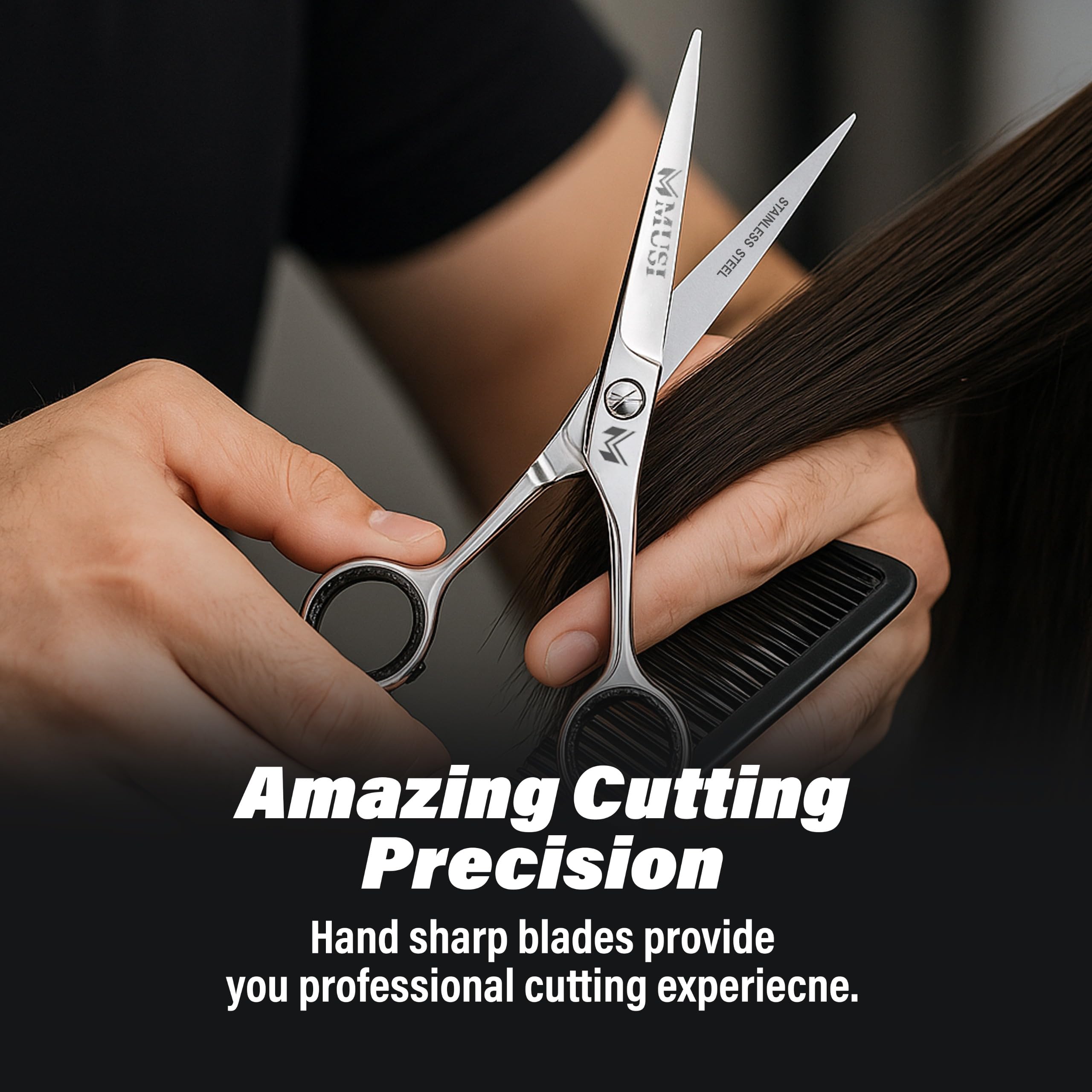 Tijeras de pelo de 6.5 pulgadas – Tijeras de corte de pelo estándar de acero inoxidable japonés – Tijeras de peluquero premium para corte de pelo profesional – Tijeras afiladas plateadas con 9