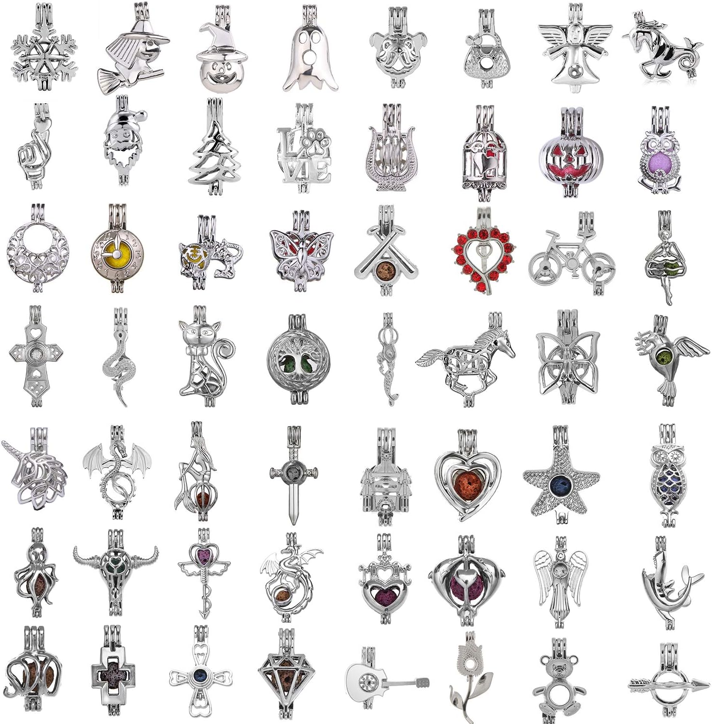 50Pcs Mixed Pearl Bead Cage Pendants Jewelry Making Essential Oil Diffuser-Add your stone/Pearl/Essential Oils to Cage (50pcs)