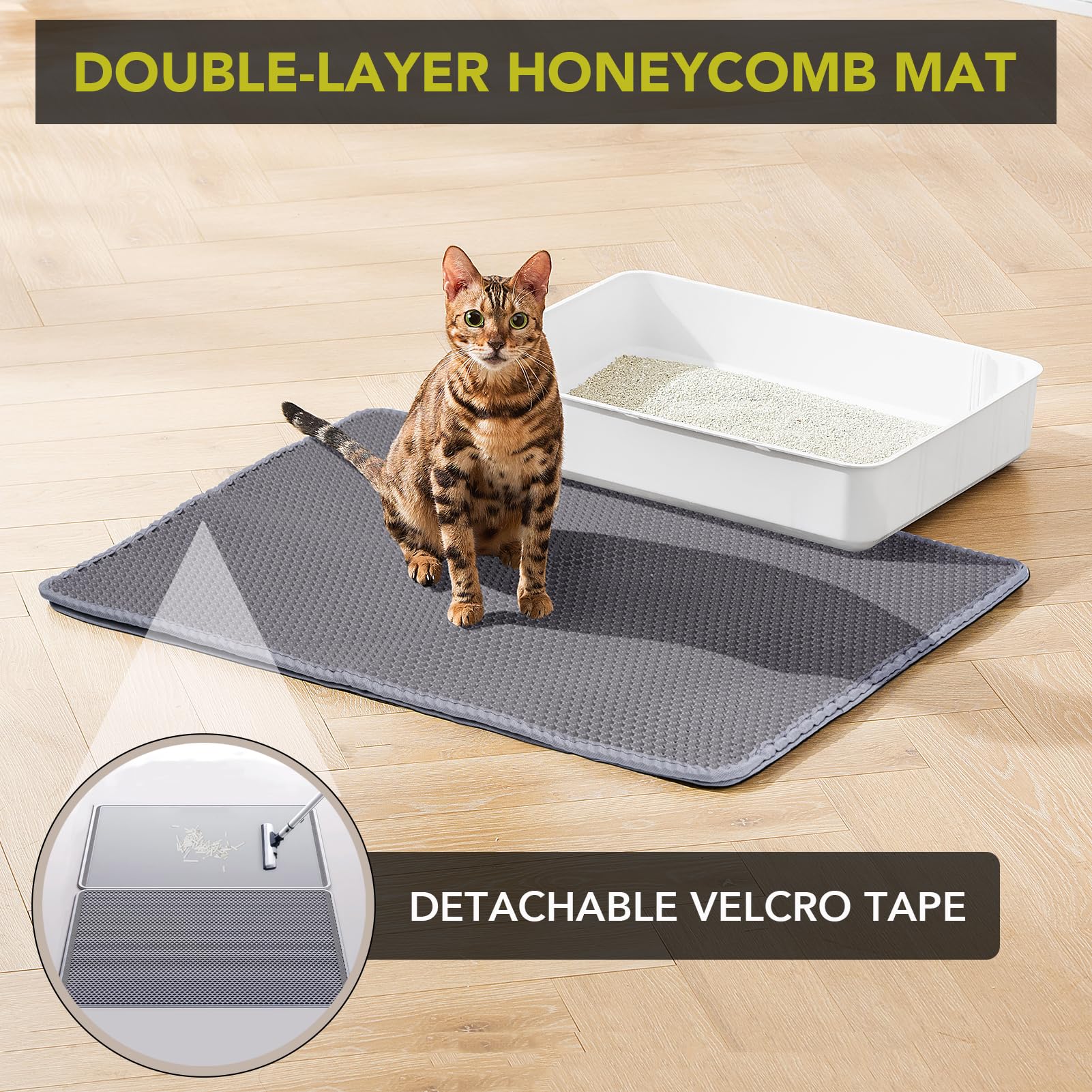 BomDa Tappetino per Lettiera gatti, Design a Nido D'ape, Impermeabile, Doppio Strato (Modello 3(grigio), 115x75cm)