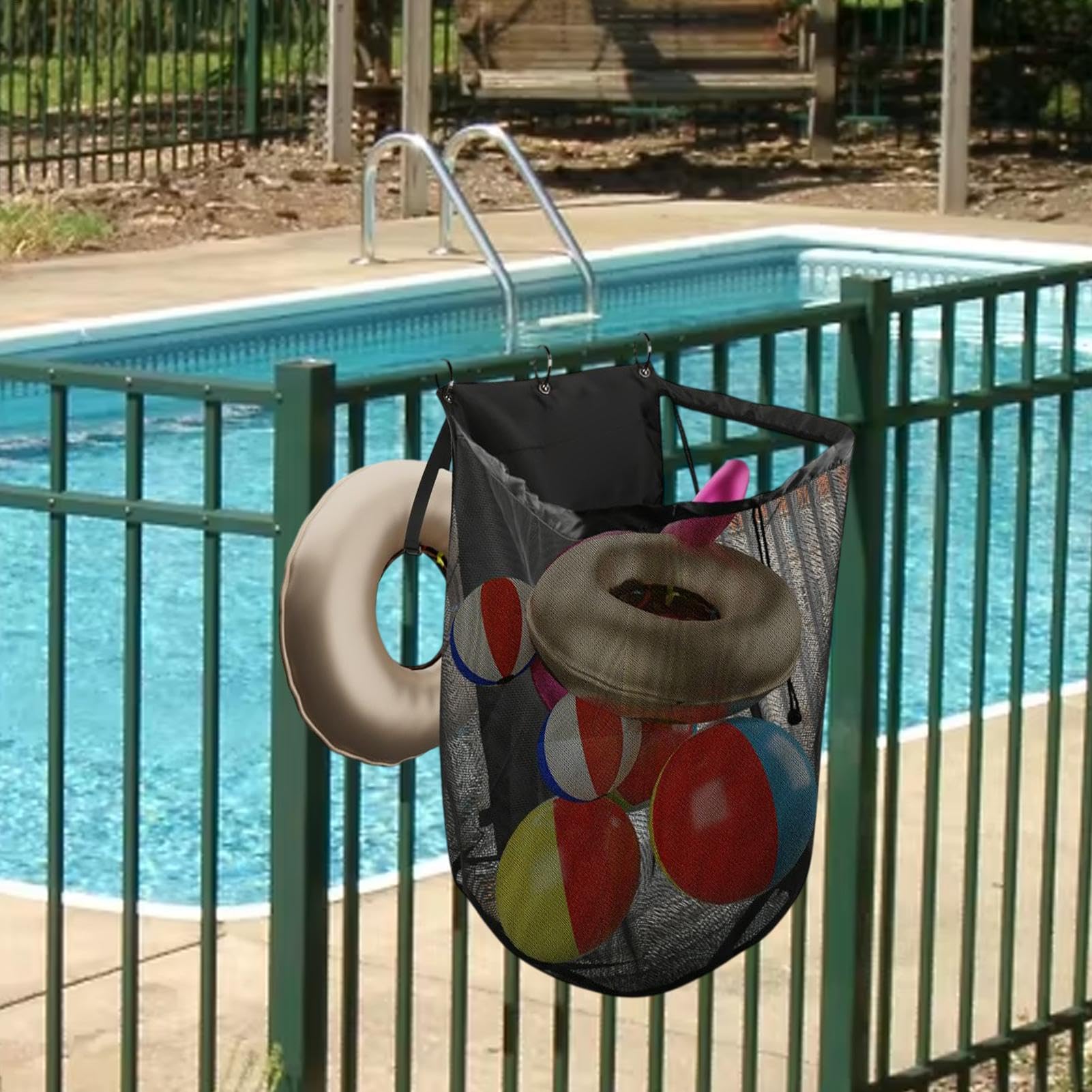 Sac de rangement pour piscine en maille, sac de rangement pour de piscine | Organiseur en maille Poolside | Lot de 2 sacs d'organisation de piscine pour flotteurs, radeaux, pâtes et bouée avec