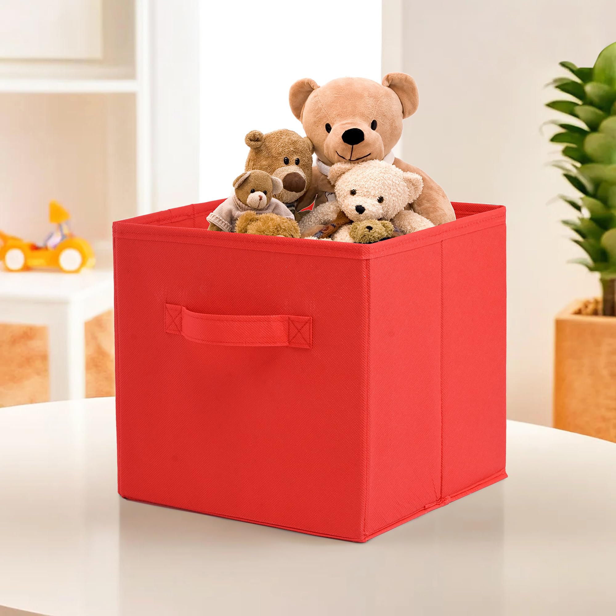 Kuber Industries Foldable Storage Box | Multipurpose Storage Organizer For Clothes | Plain Wardrobe Organizer for Book, Stationary & Toys | 11 Inch | Red