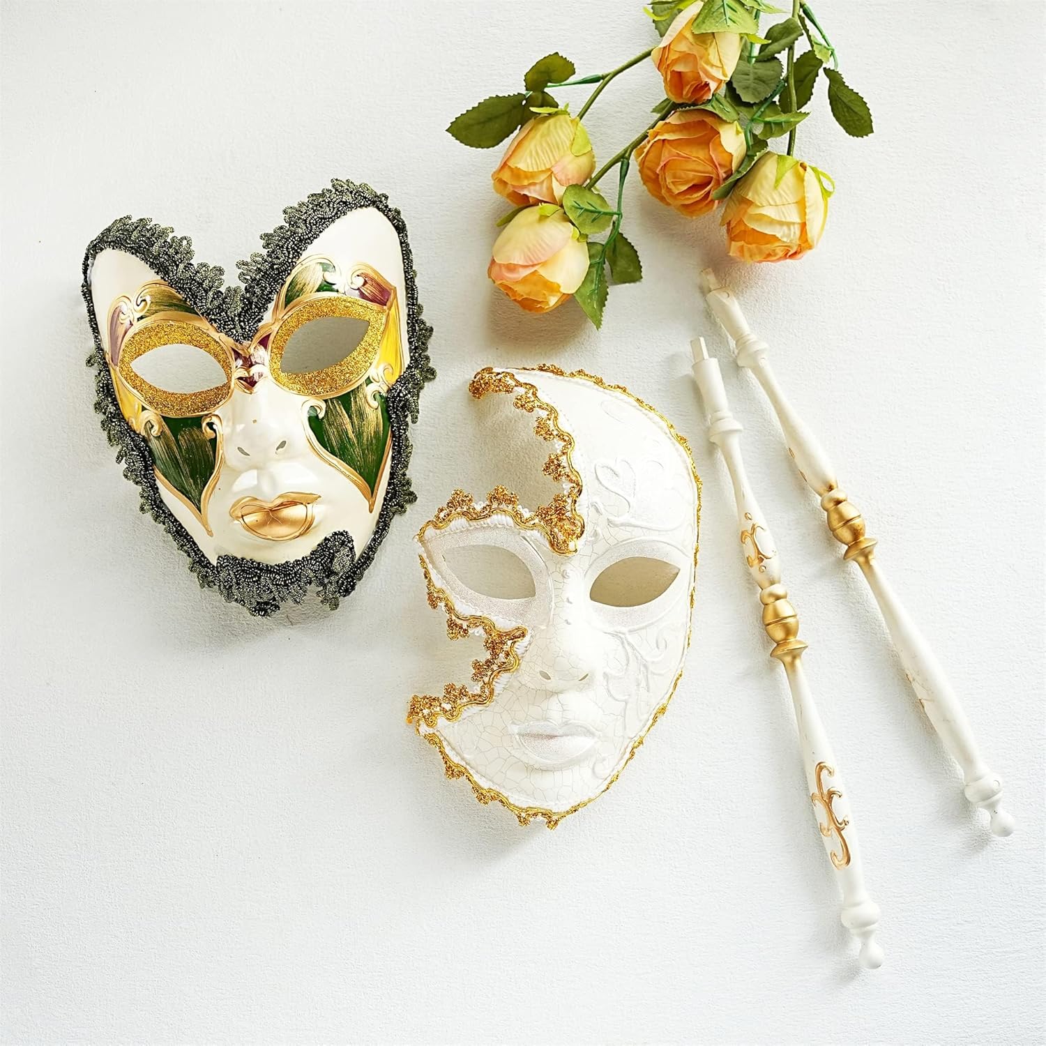 YU FENG Venetian Masquerade Mask Set, Adult Carnival Costume Mask on Stick for Mardi Gras, Masquerade Ball & Party Decor - Image 5