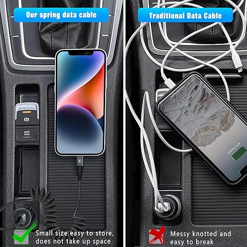 Miniatura 4 de JUKEKUL Cable Lightning en espiral de 3 pies de nailon trenzado, cargador de iPhone de carga rápida para automóvil certificado Apple MFi, compatible