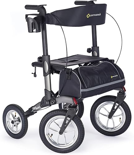 Vista 7 de Comodità Tipo Caminante todo terreno, con ruedas para exteriores con asiento extra ancho y frenos para adultos y personas mayores, fácil de plegar