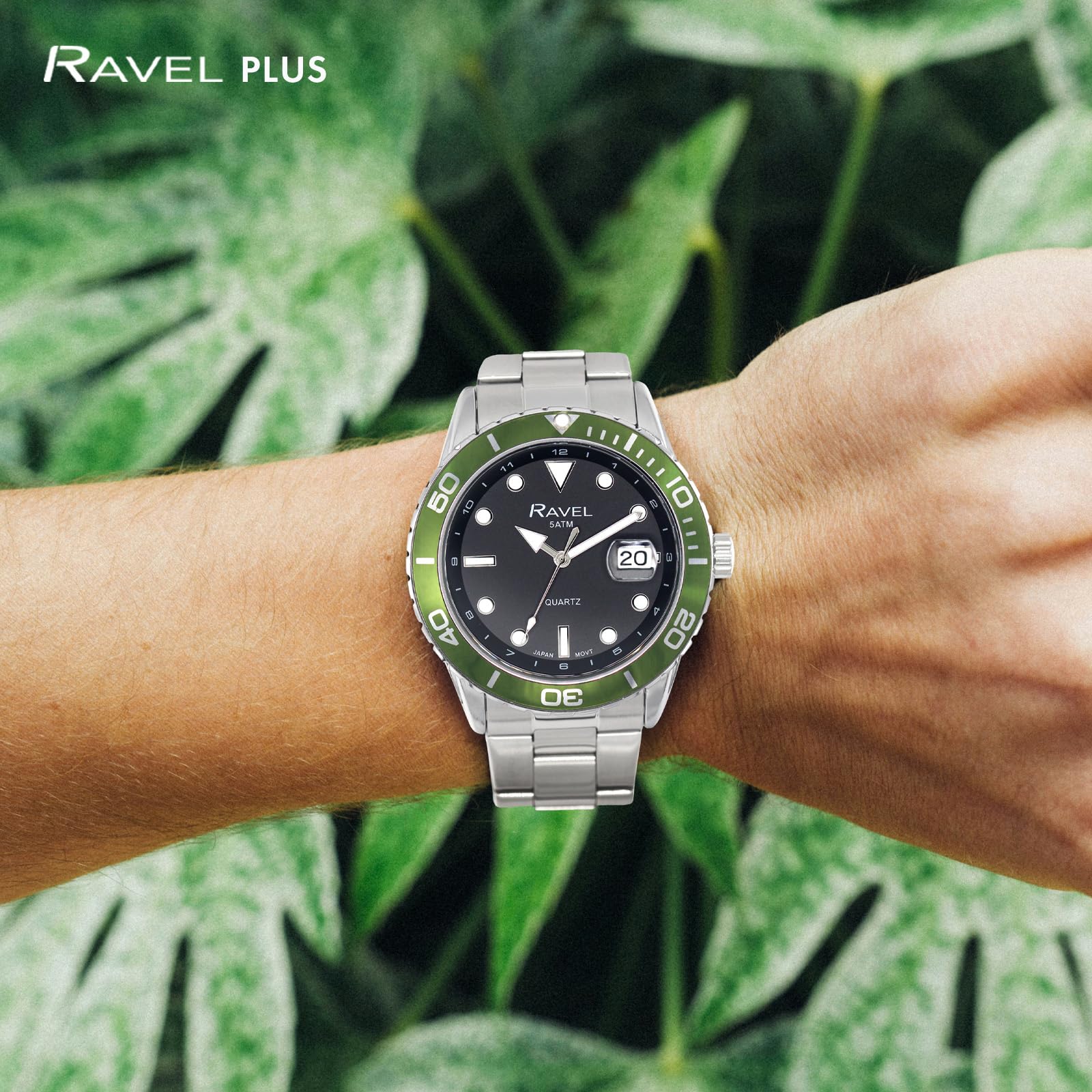 Ravel Plus - Orologio da Uomo Rotondo 42 mm con Calendario e Impermeabilità 5 ATM, Lunetta Girevole Unidirezionale e Vetro Zaffiro con Rivestimento Protettivo - Analogico Quarzo - RPD-09-12
