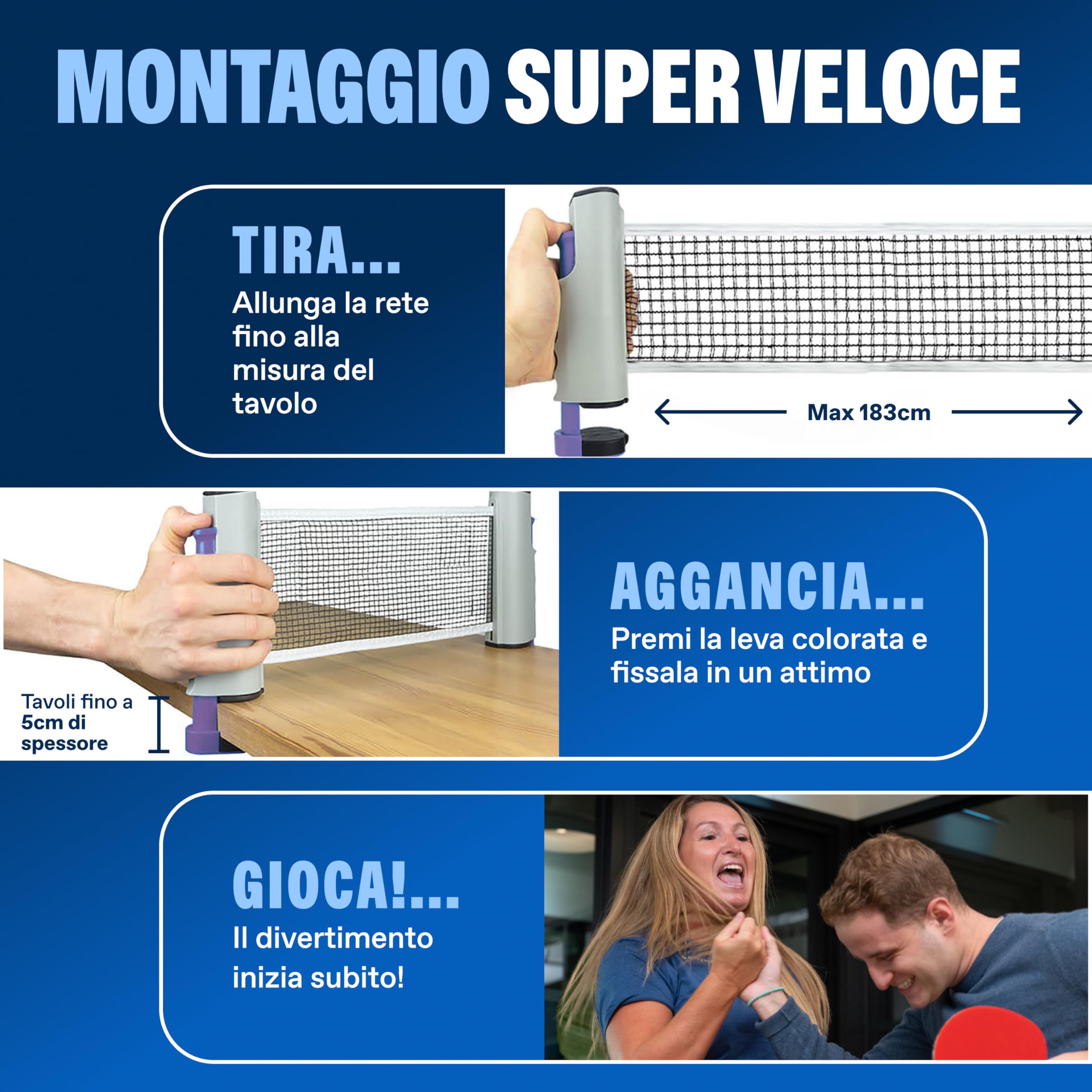PRO-SPIN Set da Tavolo Portatile - Kit Premium con Rete Estensibile per Qualsiasi Tavolo, Racchette, Palline e Custodia per Ping Pong