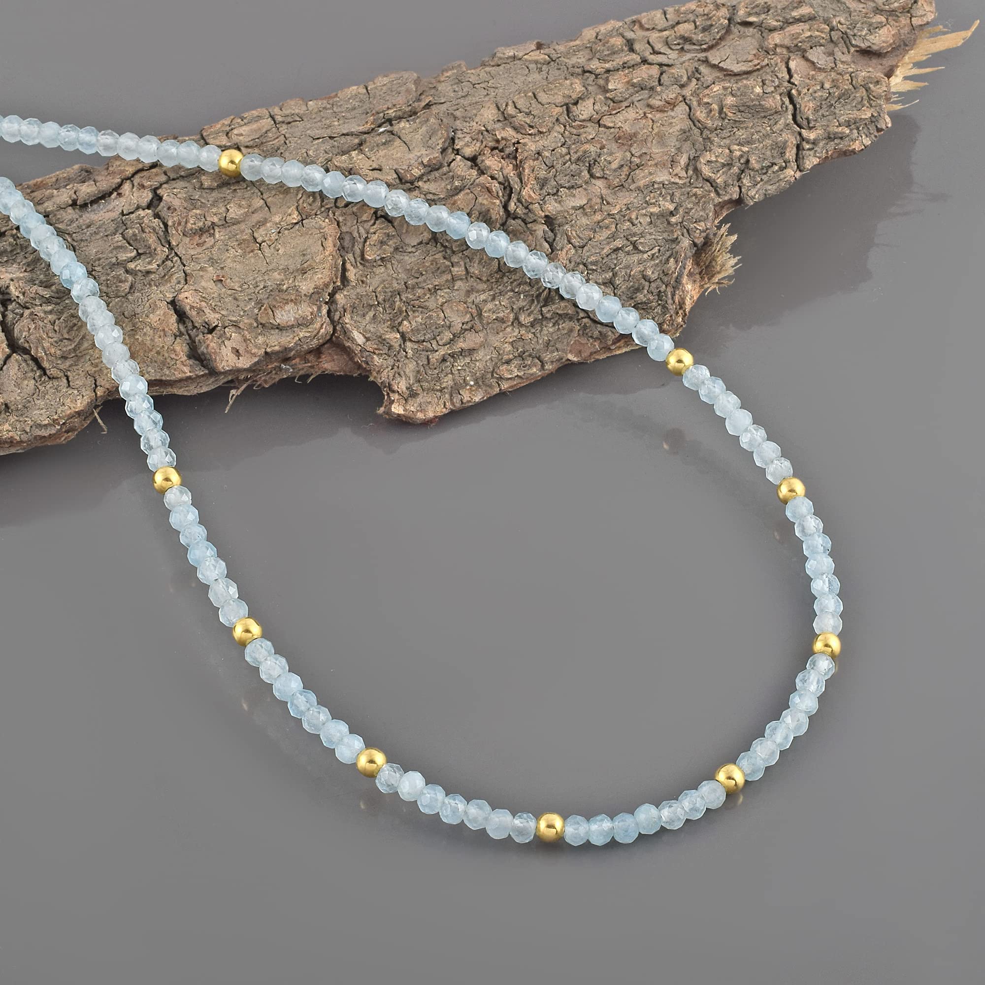 Collar de aguamarina para mujer, joyería de cuentas de aguamarina, cadena de cuentas redondas facetadas de 18 pulgadas para collar unisex para el día de la madre, 3, Gema Plata