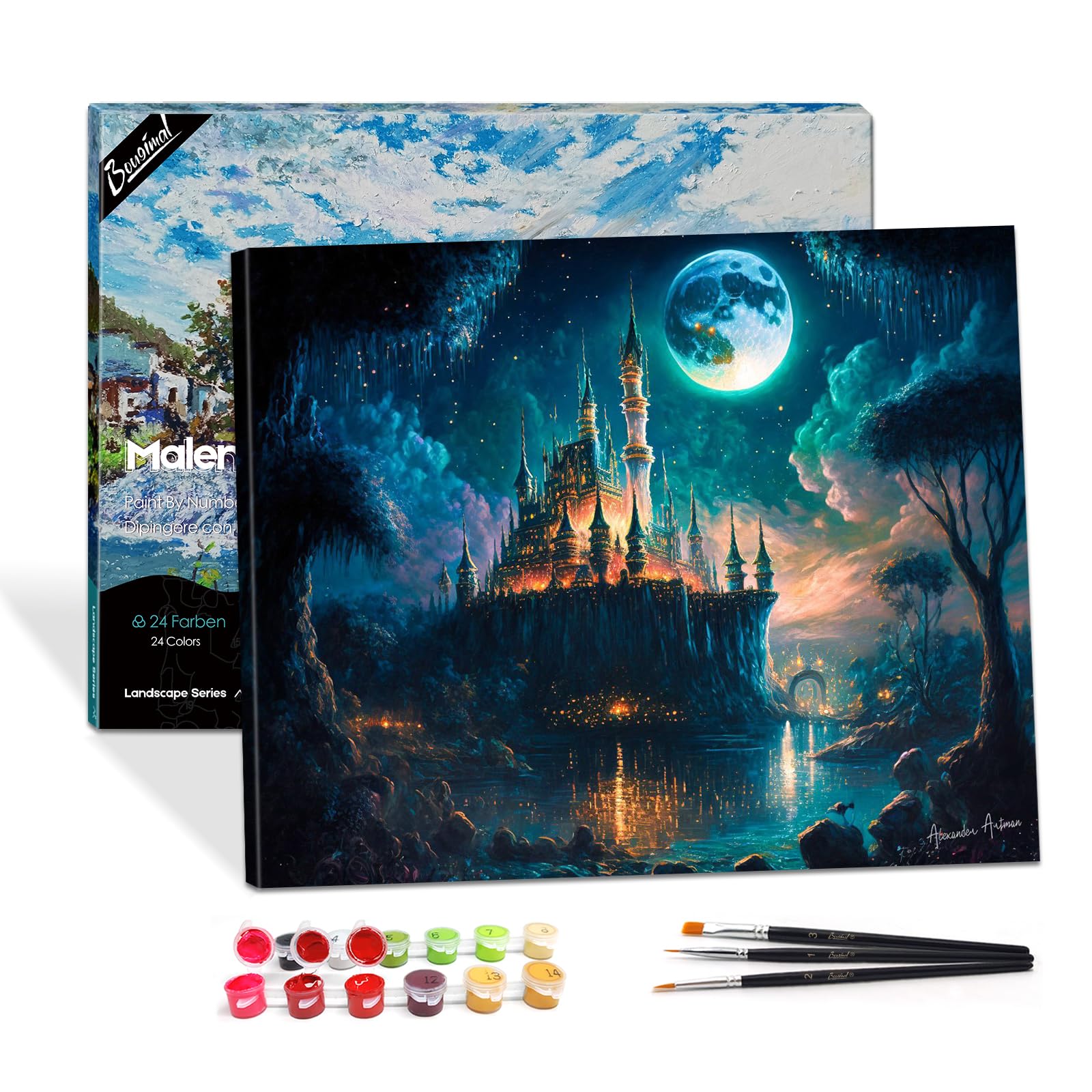 Kit Dipingere Con I Numeri Bougimal - Quadro 40x50cm Castello, Colori Acrilici E Pennelli, Per Adulti E Principianti - Foto 4