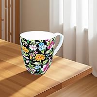 Vista 6 de Taza floral de porcelana de hueso de 14 onzas, taza de café floral para mujeres y hombres, taza de té de café de porcelana de hueso con asa cómoda