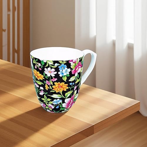 Miniatura 6 de Taza floral de porcelana de hueso de 14 onzas Taza de café floral Novetly para mujeres y hombres, taza de té de café ligera de hueso con asa