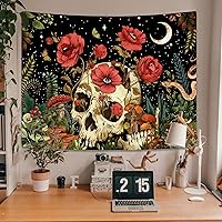 Vista 2 de kampdream Tapiz floral de calavera, esqueleto, hongo, gótico, jardín, tapices estéticos para dormitorio, 60 x 80 pulgadas