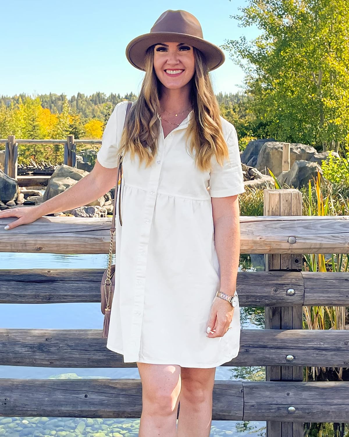 GRAPENT Denim Dress for Women Babydoll Tiered Short Sleeve Button Down Jean Shirt Dresses - Image 6