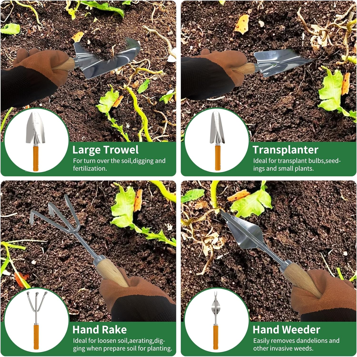 Gardening Tools 20-Piece Complete Gardening Essentials, Heavy Duty Garden Hand Tools Stainless Steel Ergonomic Rust-Proof Garden Tool Set - Ideal Gardening Gifts for Women Men Beginners Gardeners