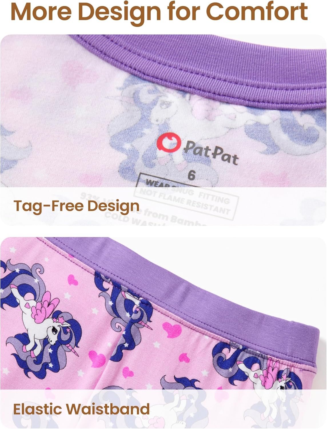 PATPAT Bamboo Viscose Pajamas Sets for Boys Girls Kids Toddler, 3 Pack Shorts & Pants Sleepers, Ultra-soft Snug Fit Pjs 2-12Y - Image 7