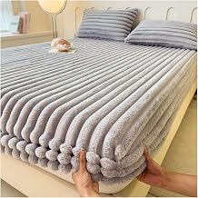 Velvet Fitted Sheet, Soft Plush Fitted Sheet Bedspread, Winter Warm Thickened Fitted Bed Sheet, Soft Plush Bedcover Mattress Cover with Elastic, Bedsheet Bed Sheet Mattress ProtectorGrey,90x200cm35x
