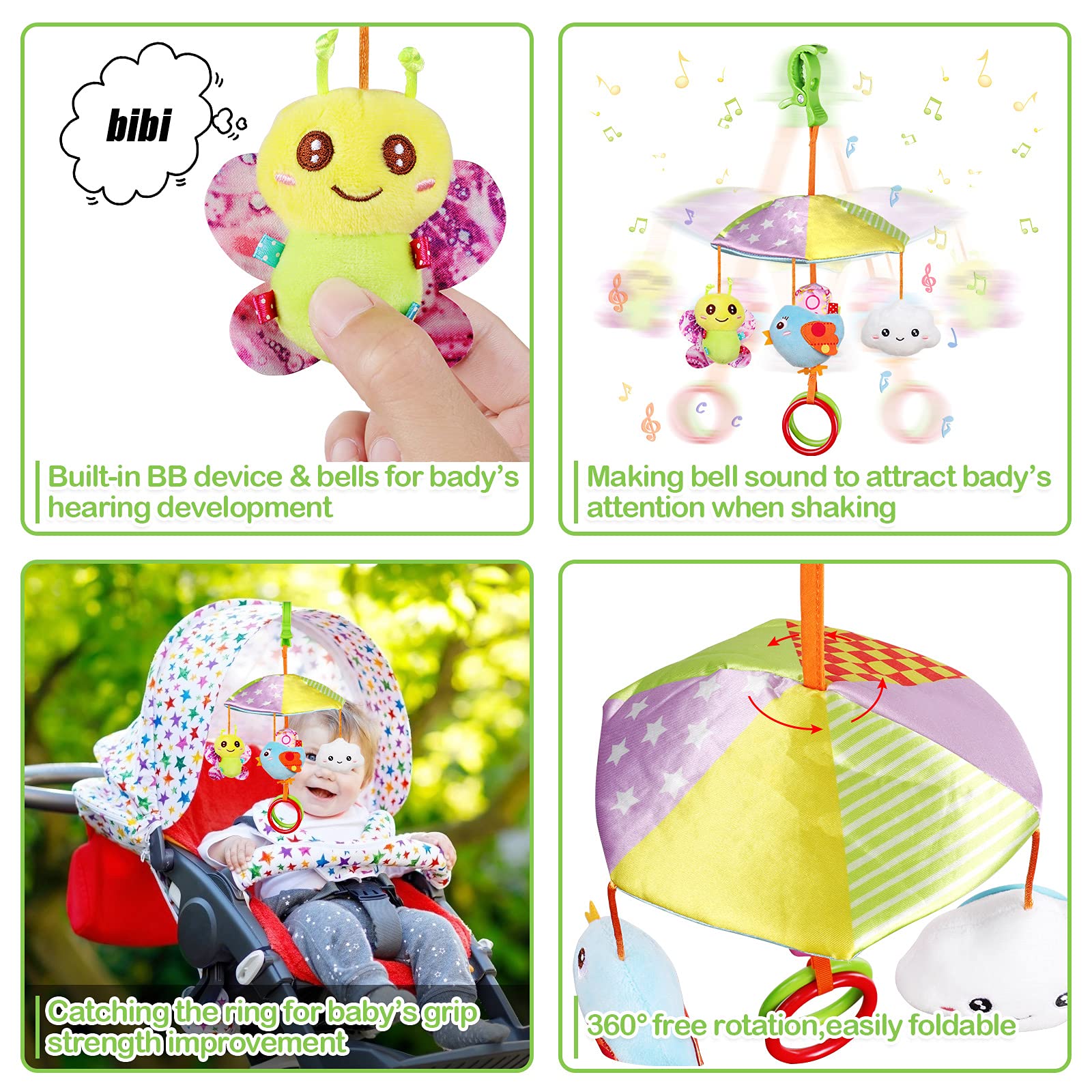 Set Giocattoli Bambini Bianco E Nero - Con Sonagli, Forme Ad Alto Contrasto, Per Passeggino E Seggiolino