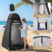 Cort de duș pop-up WolfWise PRO pentru camping, negru, impermeabil, portabil, cu bază, compartiment de depozitare, design cu ușă tip T 4