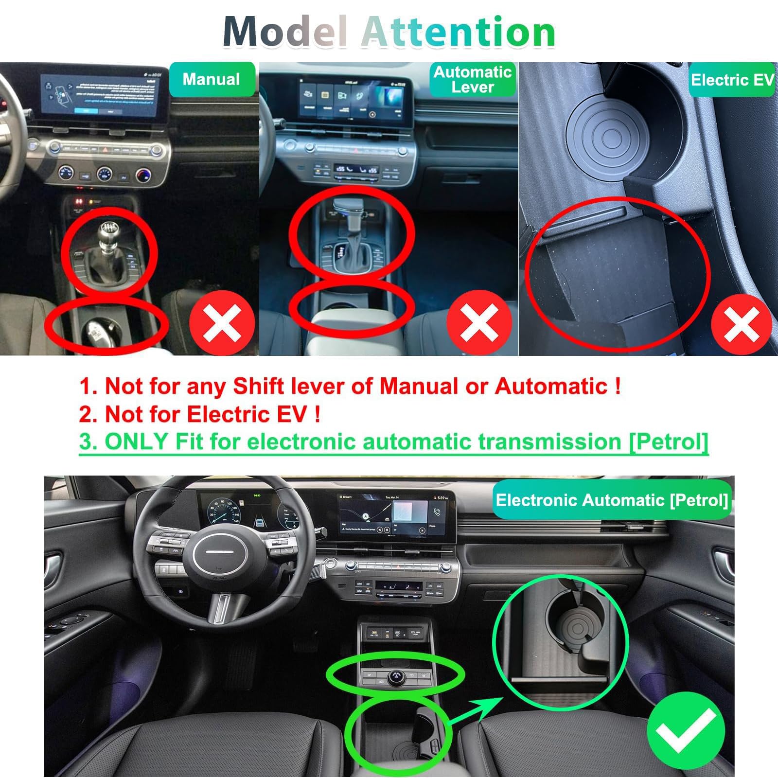 GAFAT Compatibile con Hyundai Kona SX2 Hybird (Benzina-Elettronica) 2024 2025 2026 Tappetini Antiscivolo, Kona 2025 Tappetino in Gomma per Console Centrale, Cuciture Porte, Kona SX2 Accessori (Nero)