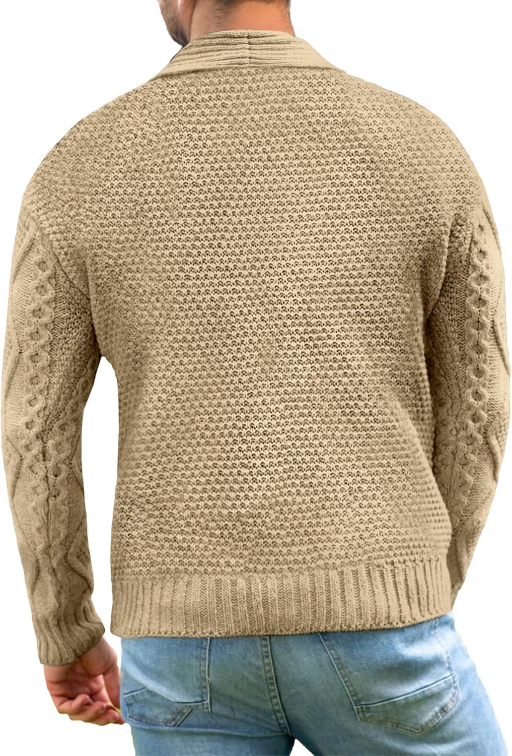 Comdecevis Mens Shawl Collar Cardigan Sweater Cable Knit Button Down Long Sleeve Casual Knitwear with Pockets - Image 3