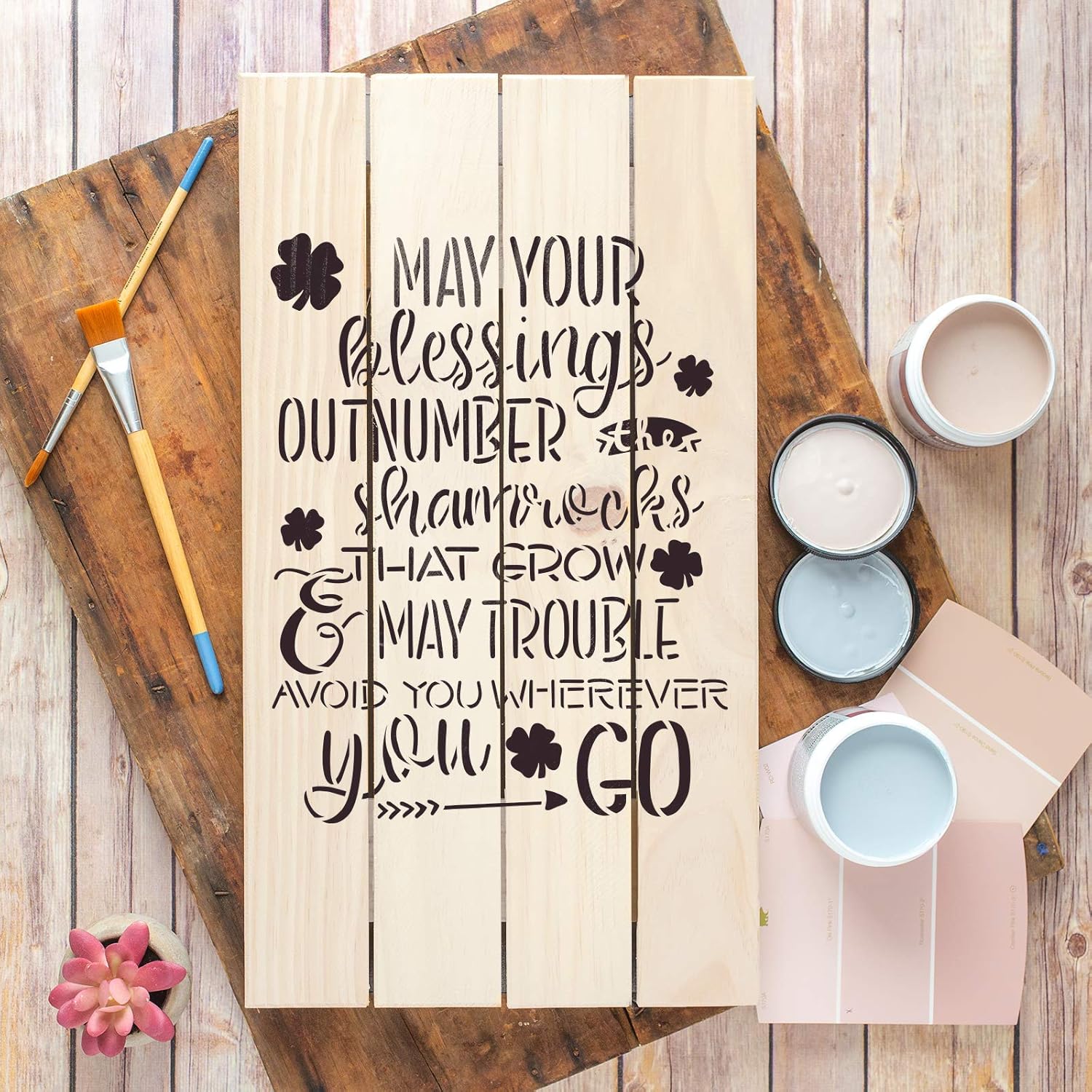 May Your Blessings Shamrock St Patricks Stencil - Blessings Stencil, Create Charming Irish Decorations with Ease, Holiday Stencil