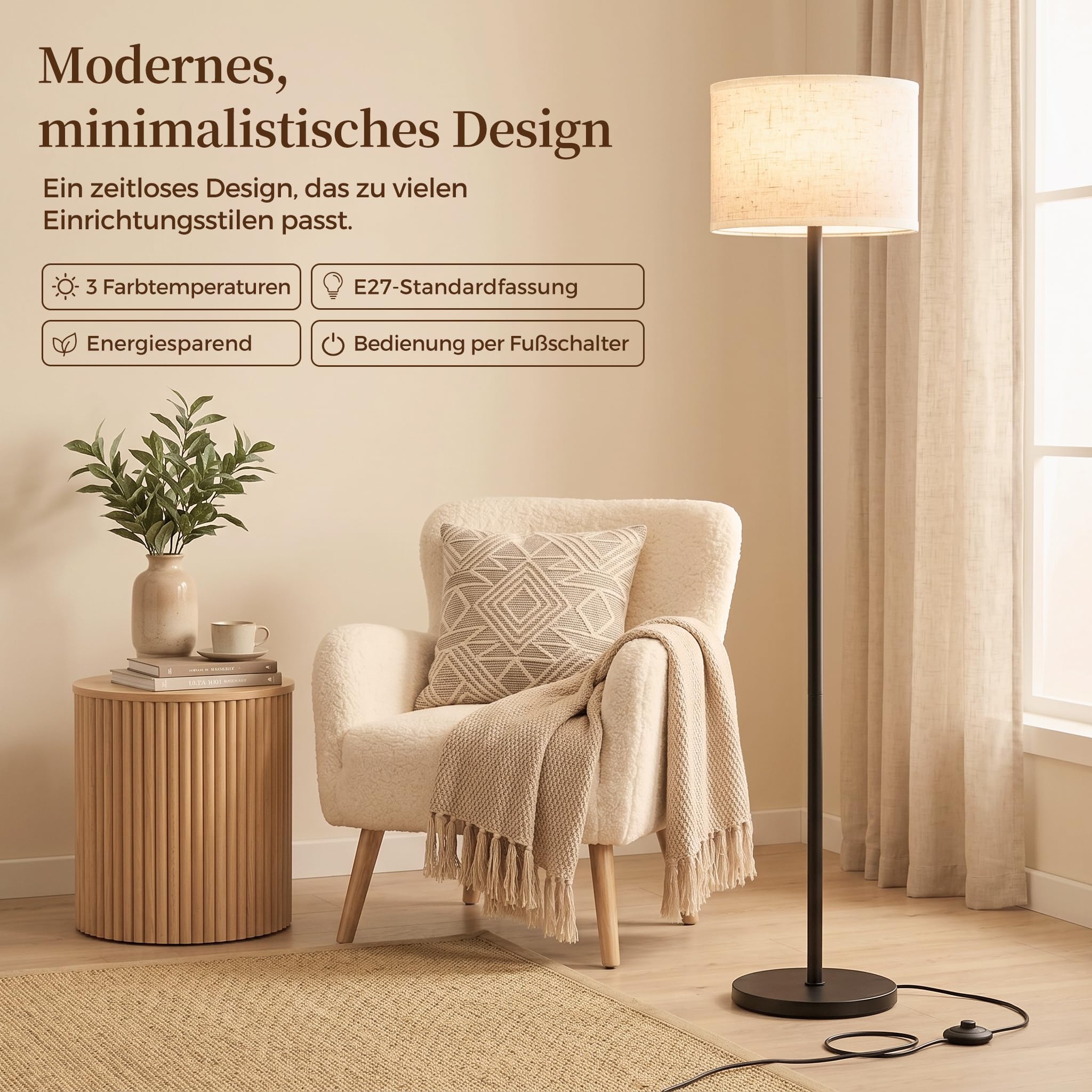 LED Stehlampe Wohnzimmer, Standleuchte für Schlafzimmer & Büro