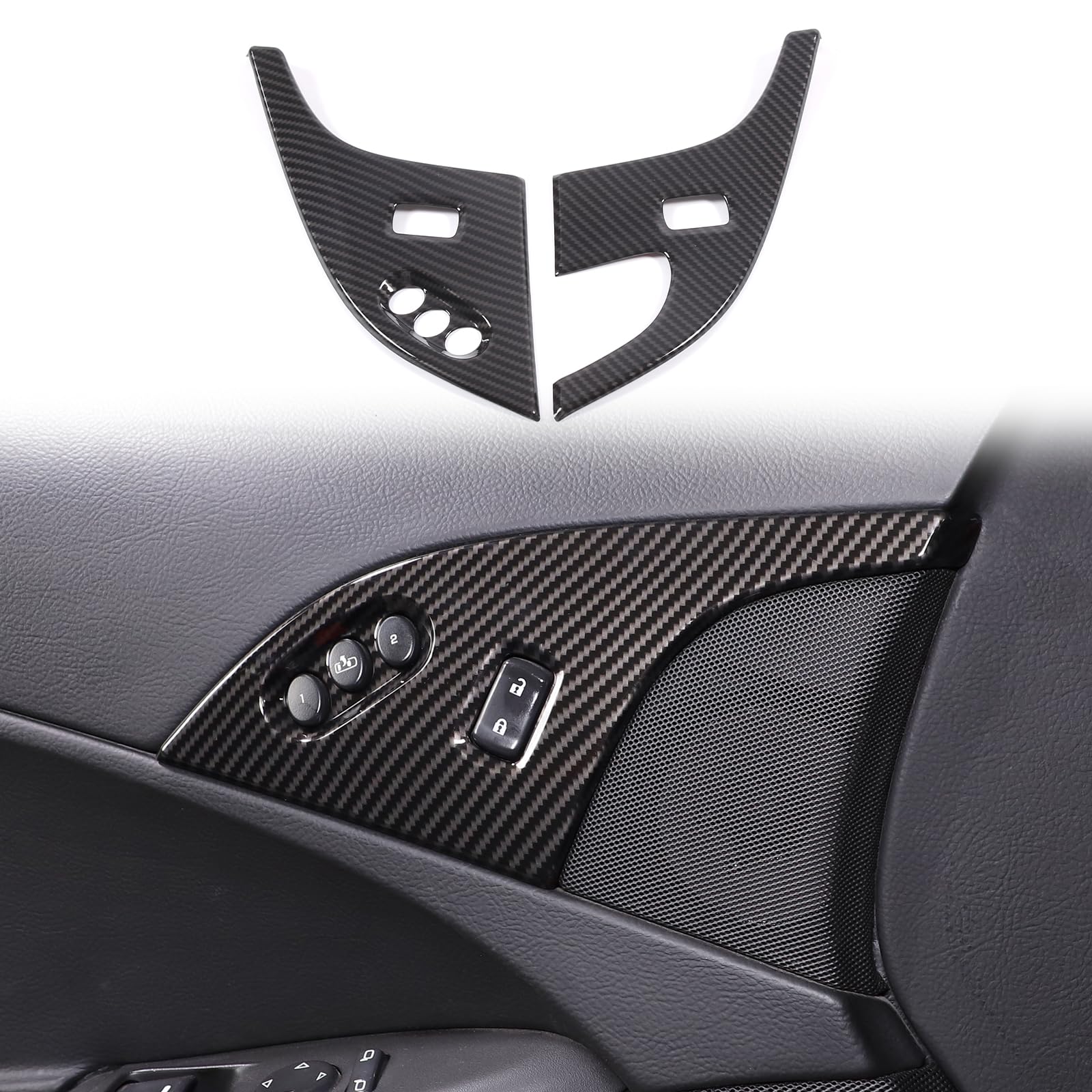 Door Lock Switch Button Cover Trim Compatible with Chevy Corvette C6 2005-2013, Memory seat Button Cover Trim Accessories(Carbon Fiber Pattern)