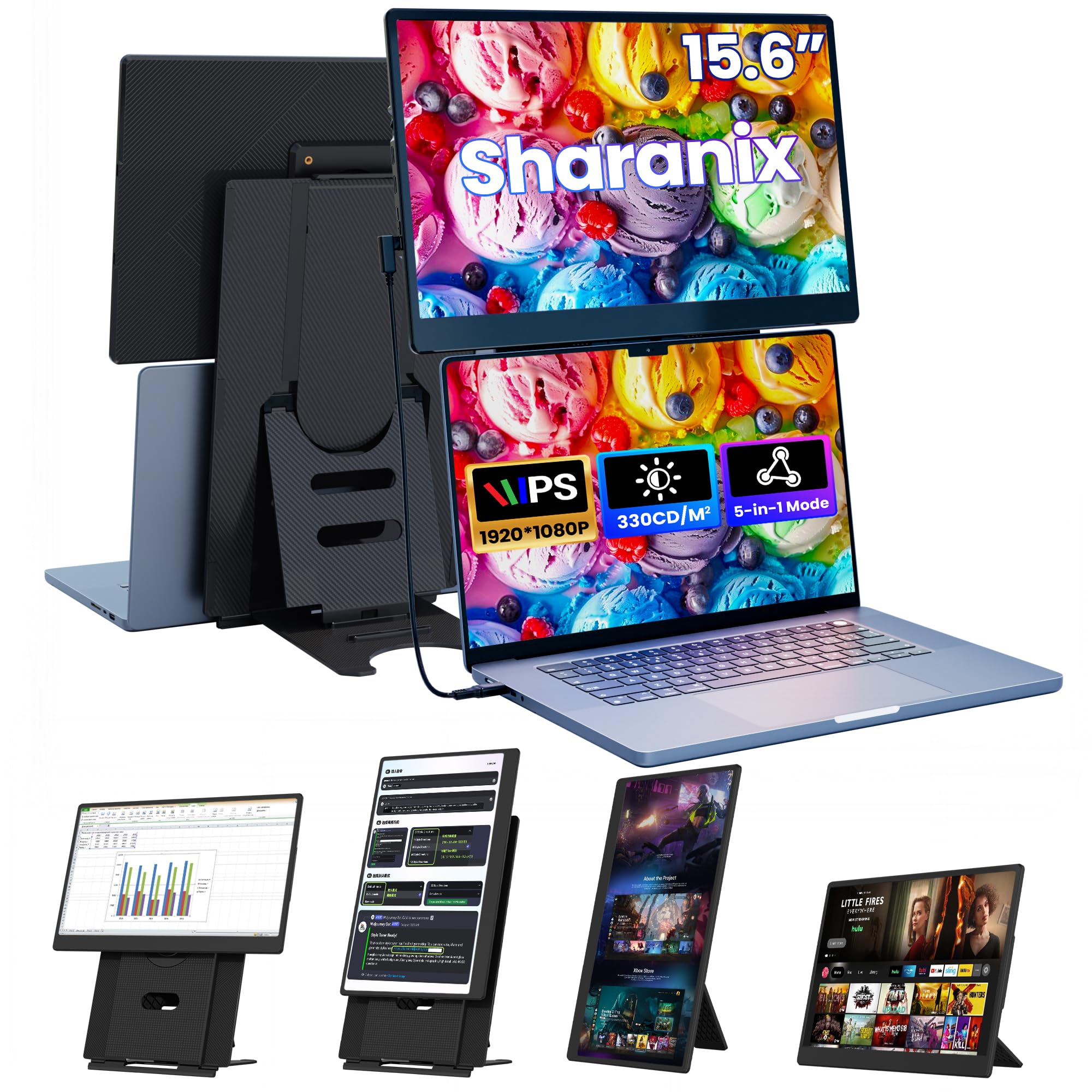 Upgraded Portable Monitor, 15.6”Ultra-Slim Laptop Screen Extender with 1080P FHD IPS, Det…