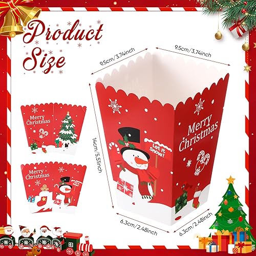 Miniatura 2 de Baderke 24 cajas de palomitas de maíz de Navidad, mini caja de dulces de Navidad, caja de golosinas de galletas, muñeco de nieve, Papá Noel, copo de