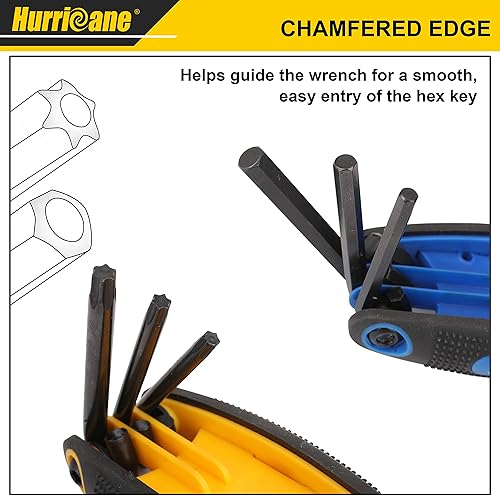 Miniatura 4 de HURRICANE Juego de llaves Allen plegables de 25 piezas, SAE, métricas, juego Torx, acero al cromo vanadio, paquete de 3 llaves Allen portátiles para