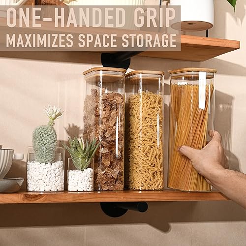 Miniatura 4 de Contenedores herméticos rectangulares de vidrio de 71 onzas con tapas de bambú (juego de 4), tarro cuadrado de almacenamiento de alimentos,