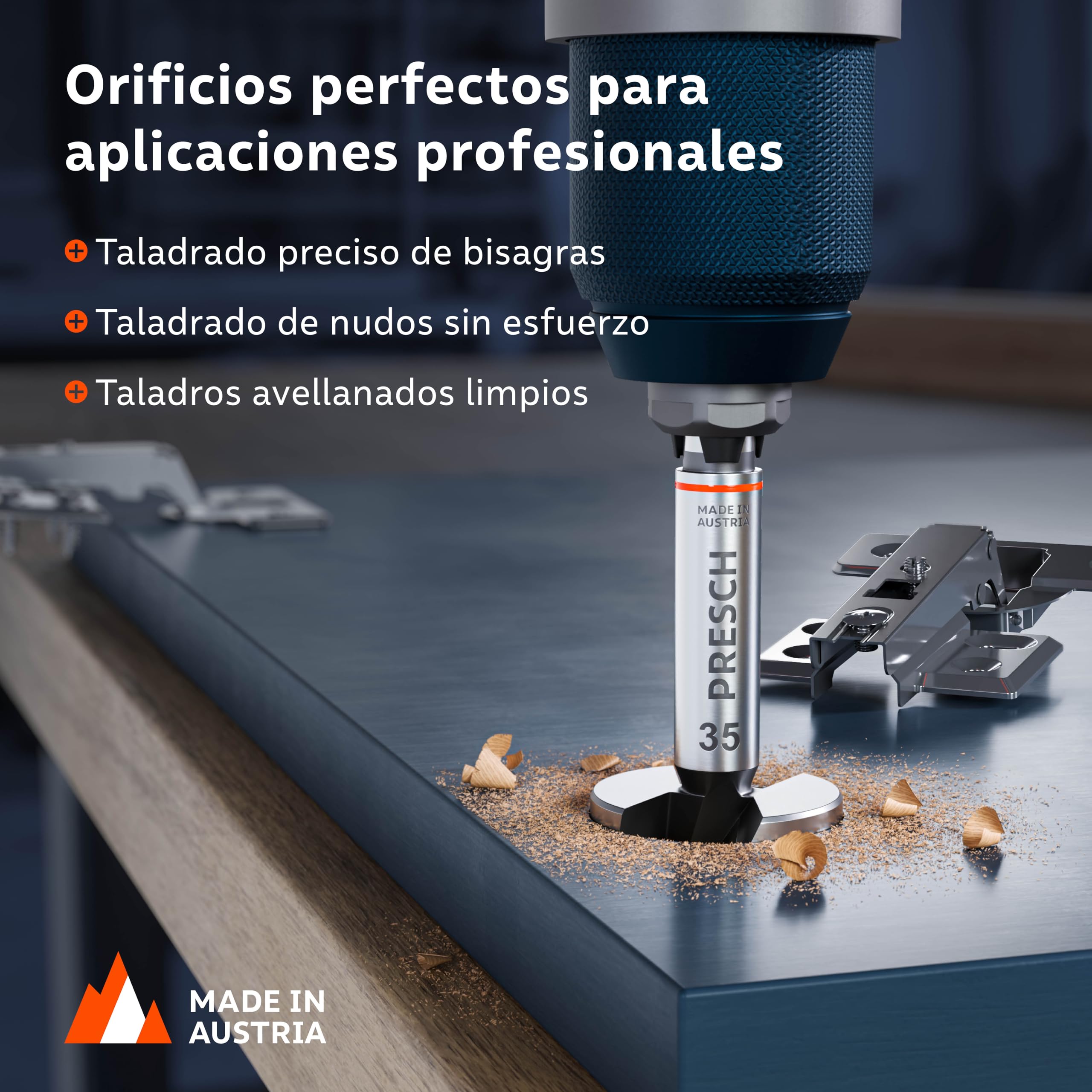 Presch Broca Forstner Ø 35mm - Broca para madera ultra afilada y duradera - Punta central de alta precisión para agujeros perfectamente redondos - Rendimiento fiable con vida útil optimizada