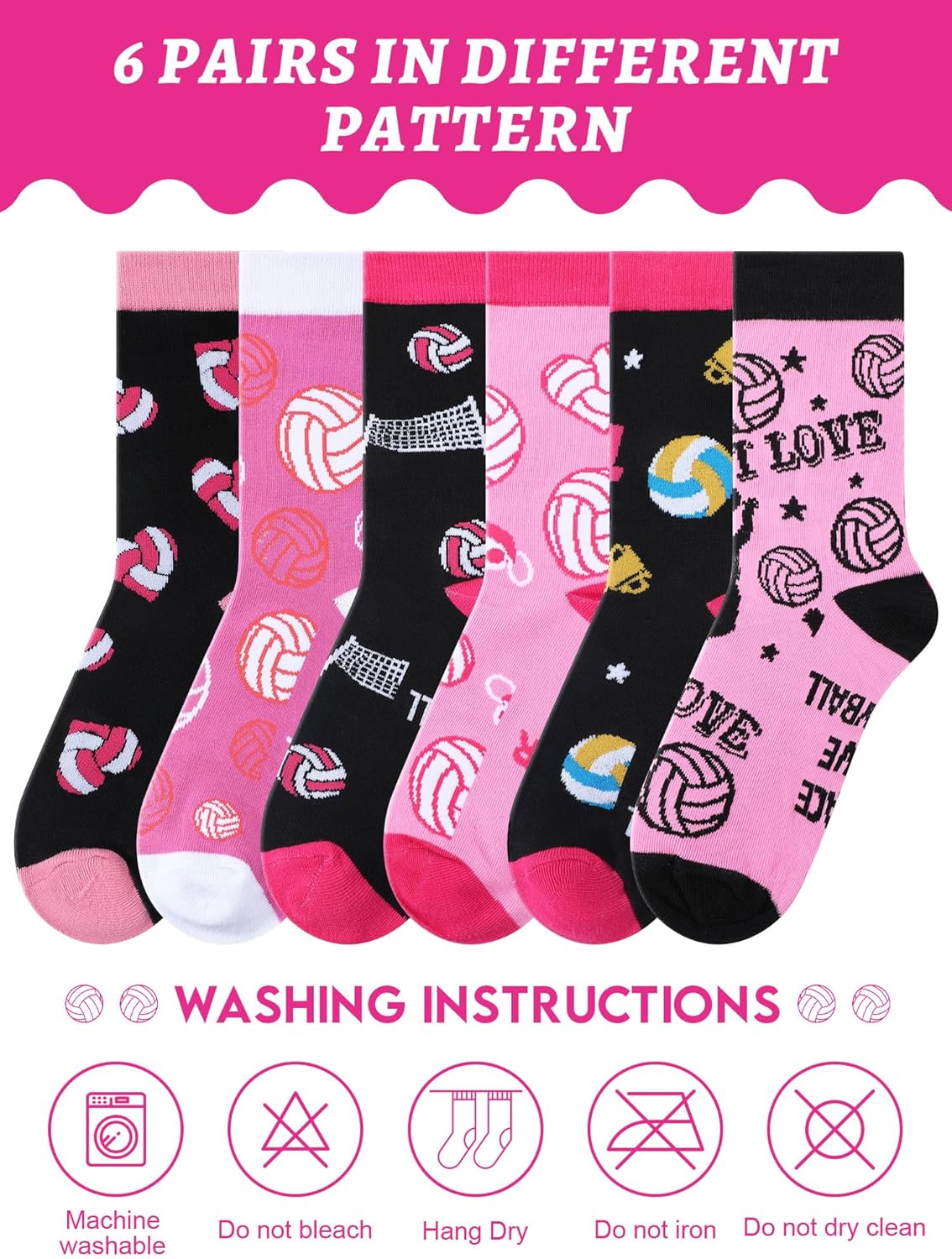 Patelai 6 Pairs Funny Volleyball Socks for Women Novelty Cotton Crew Socks Gifts for Volleyball Lovers Players Coach Team Favors - Image 5